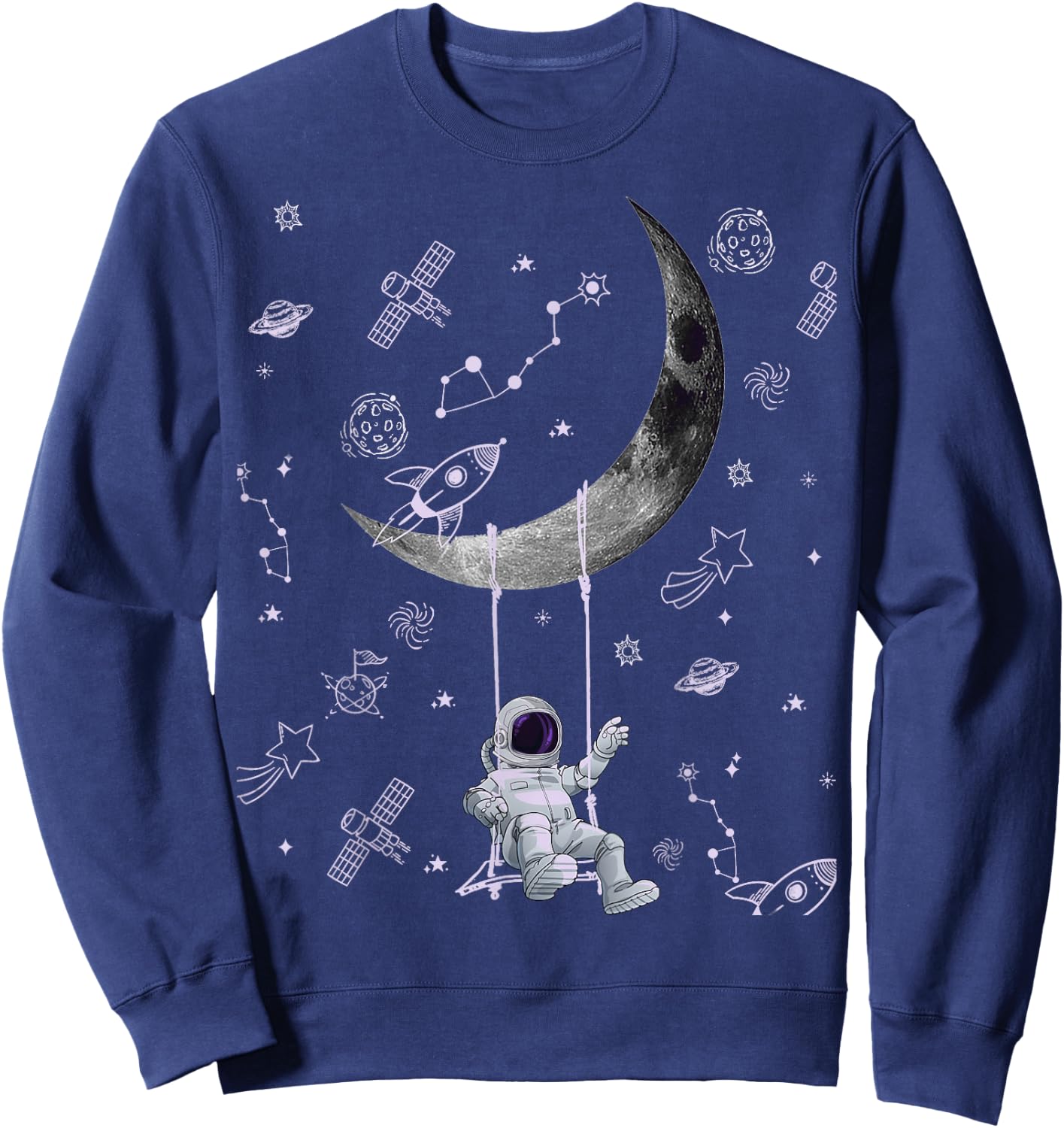 Funny Astronaut Purple Moon Swing NASA Space Science Teacher Sweatshirt - Sweatshirt | Navy