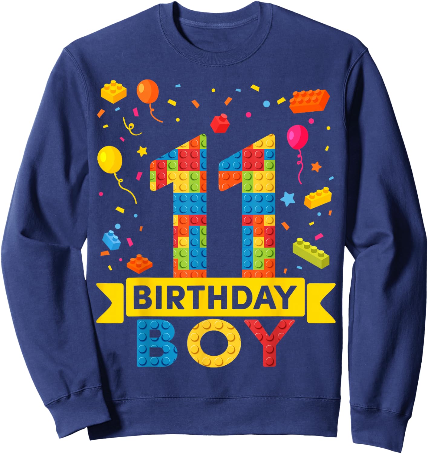 11 Year Old Building Blocks 11th Birthday Boy Sweatshirt - Sweatshirt | Navy