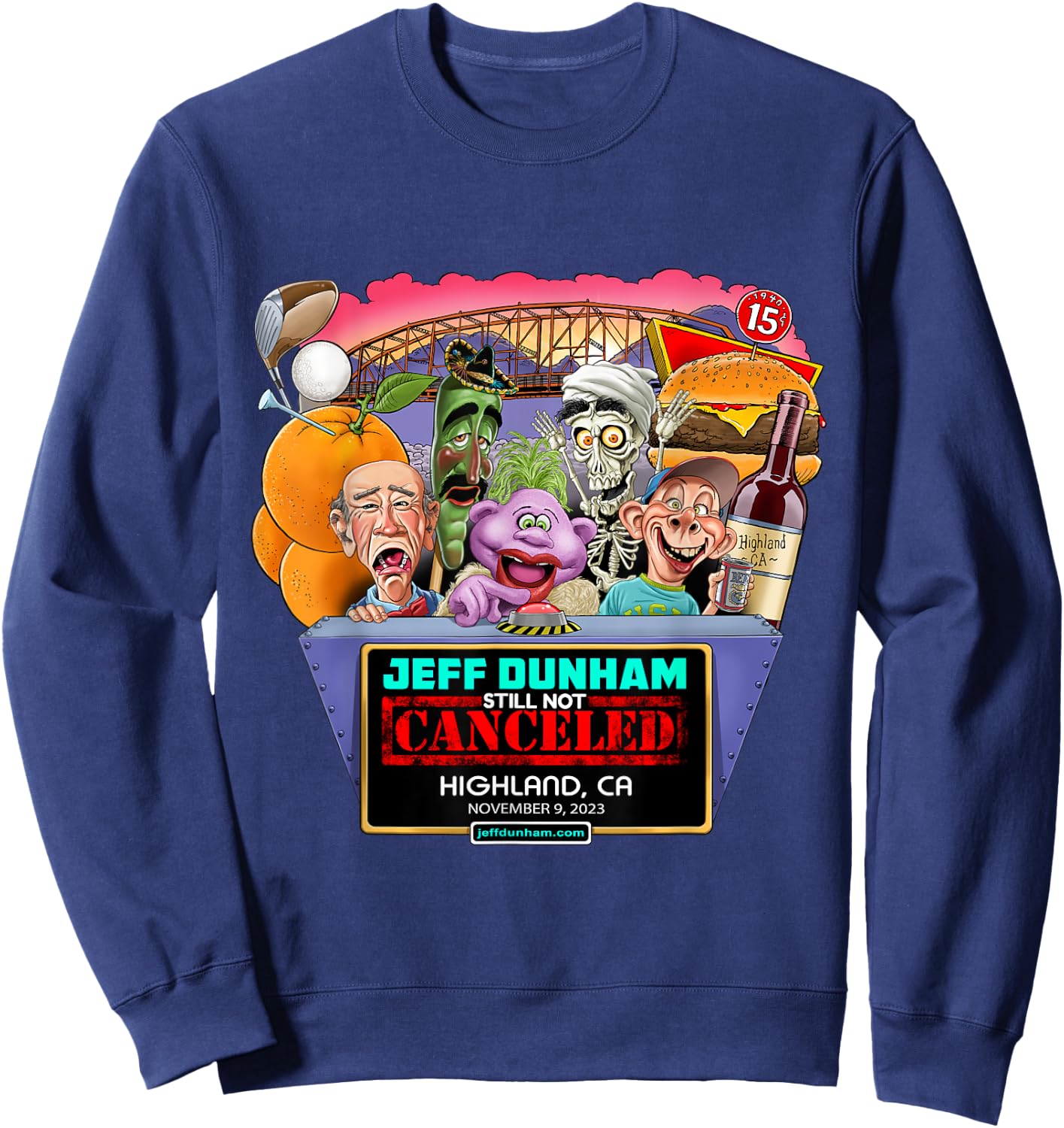 Jeff Dunham Highland, CA (2023) Sweatshirt - Sweatshirt | Navy