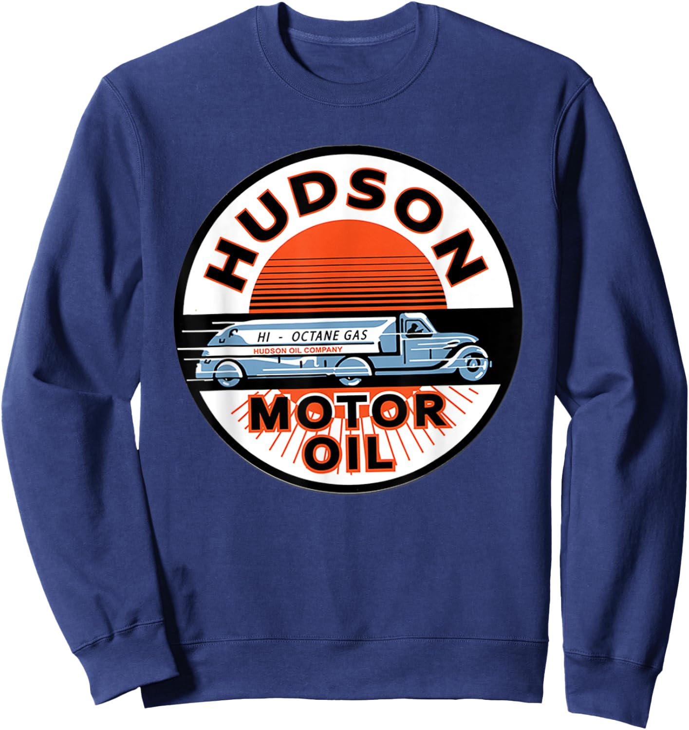 Retro Vintage Gas Station Hudson Motor Oil Car Bikes Garage Sweatshirt - Sweatshirt | Navy