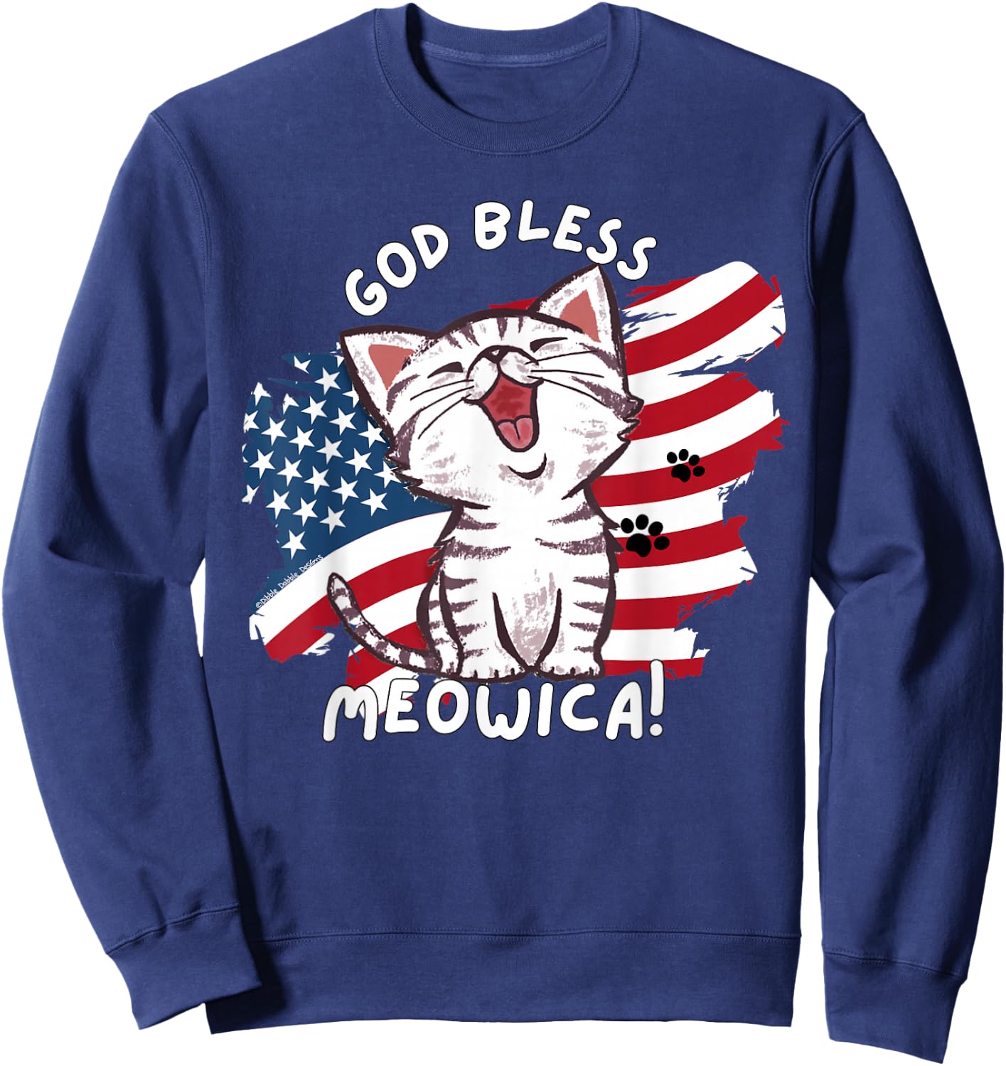 Funny Cat Lovers God Bless Meowica Patriotic 4th of July Sweatshirt - Sweatshirt | Navy