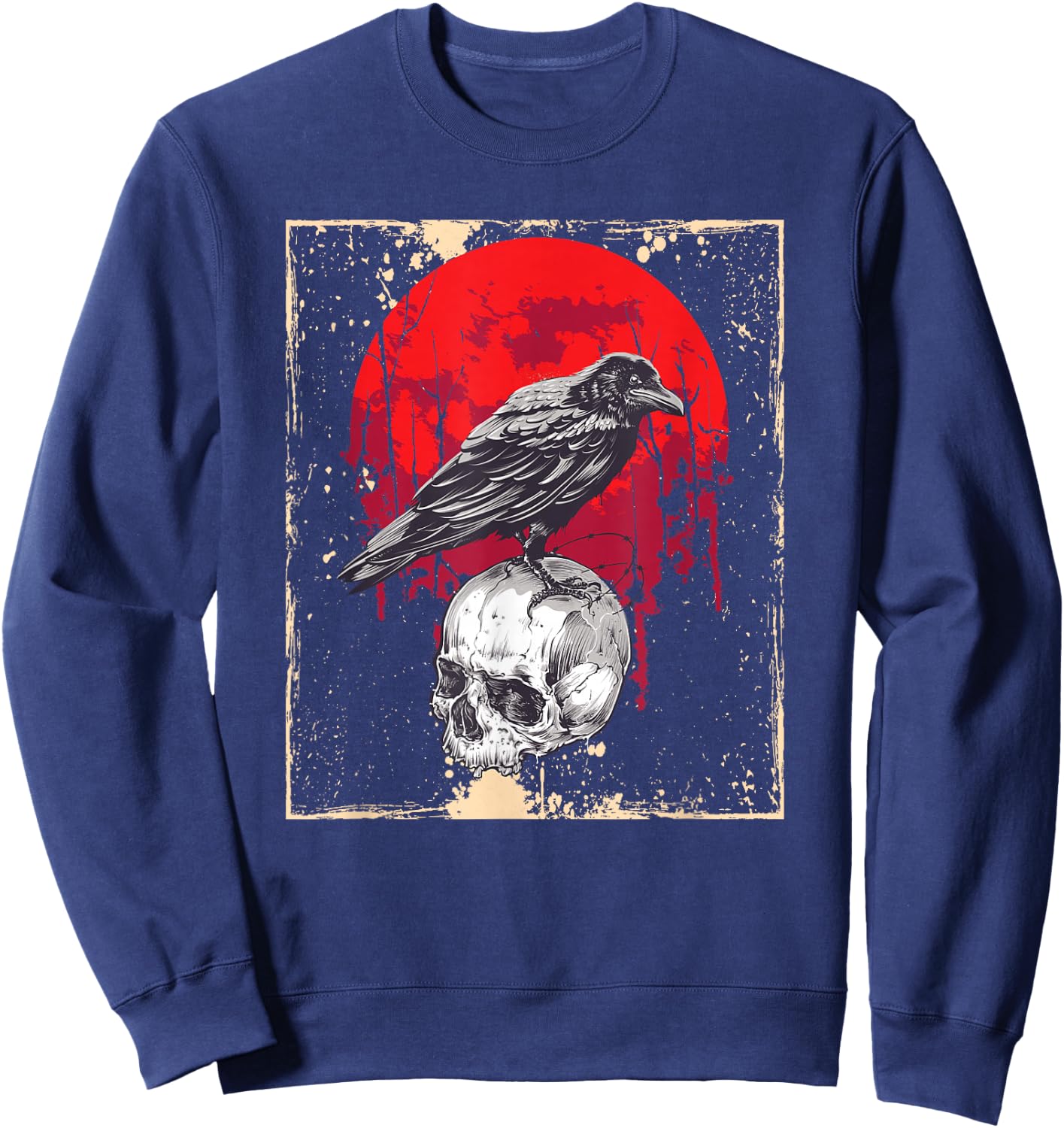 Gothic Raven Skull Red Moon Black Crow Sweatshirt - Sweatshirt | Navy
