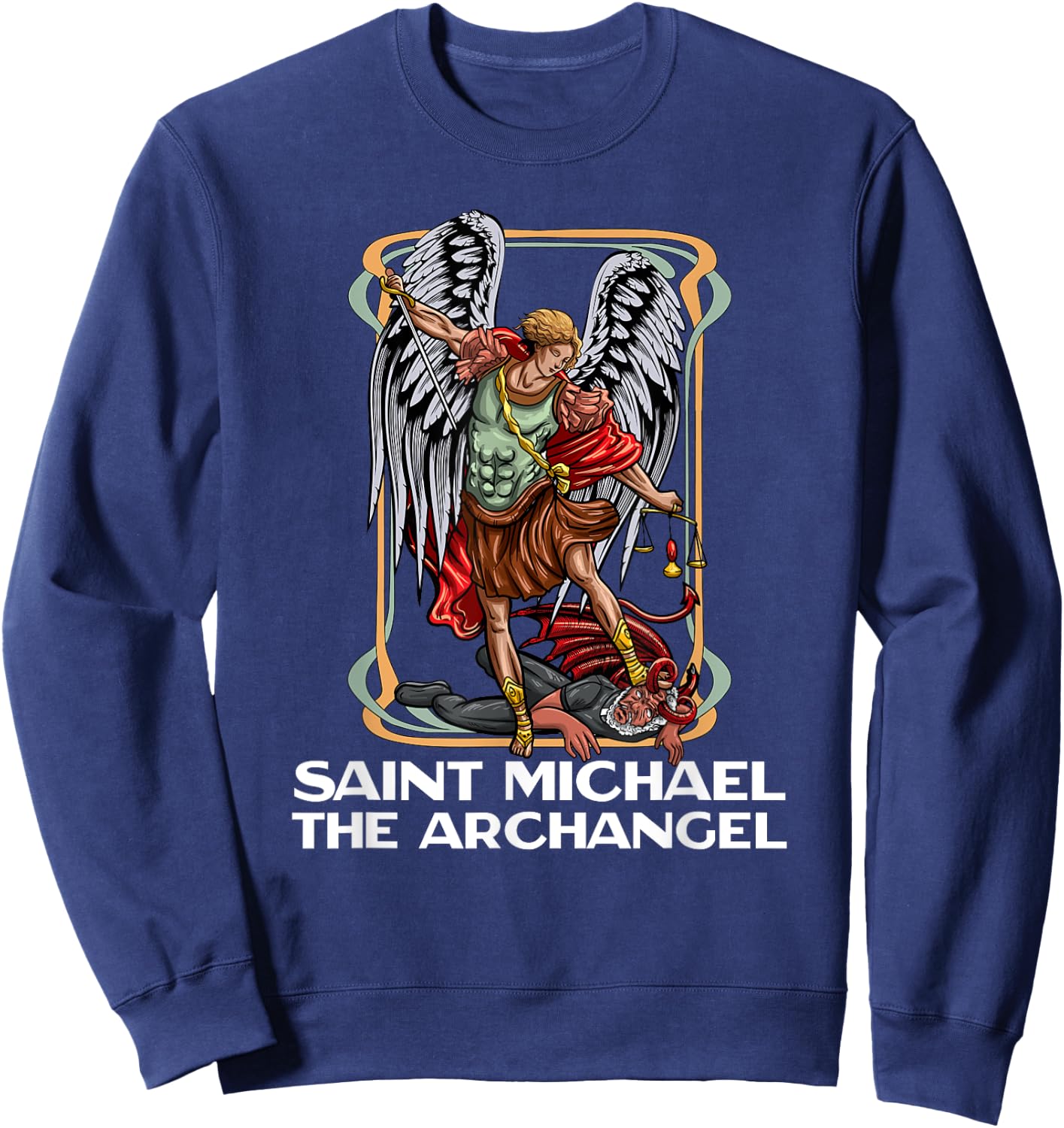 Modern Day Catholic Designs Saint Michael The Archangel Catholic - Black, X-Small, -Adults, Short Sleeve, , Regular Fit, Cotton 50% Polyester 50% Sweatshirt - Sweatshirt | Navy