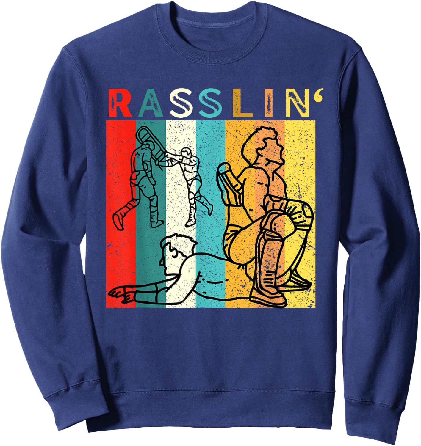 Retro Vintage Rasslin' Pro Wrestling Fan Sweatshirt - Sweatshirt | Navy