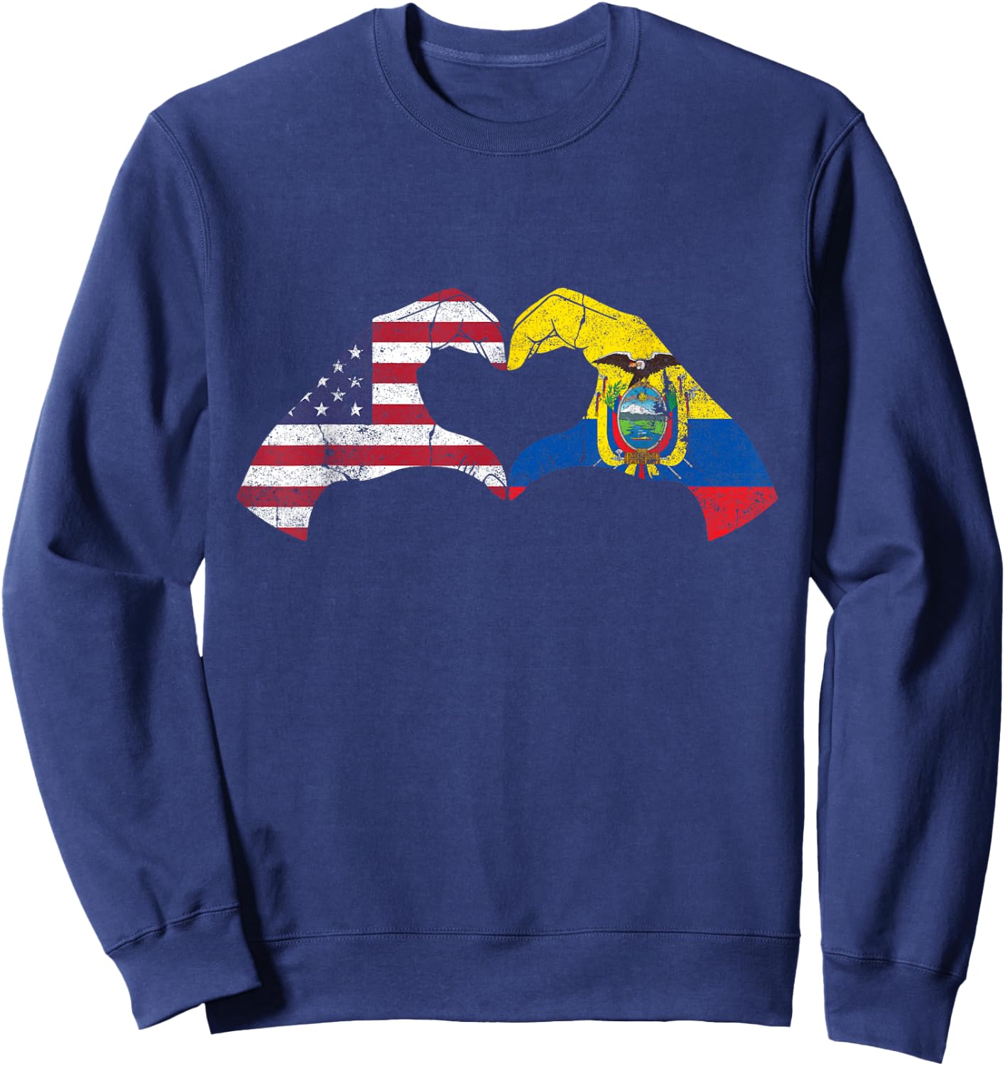 USA Ecuador Hand Flag Heart Ecuadorian Americans Love Sweatshirt - Sweatshirt | Navy