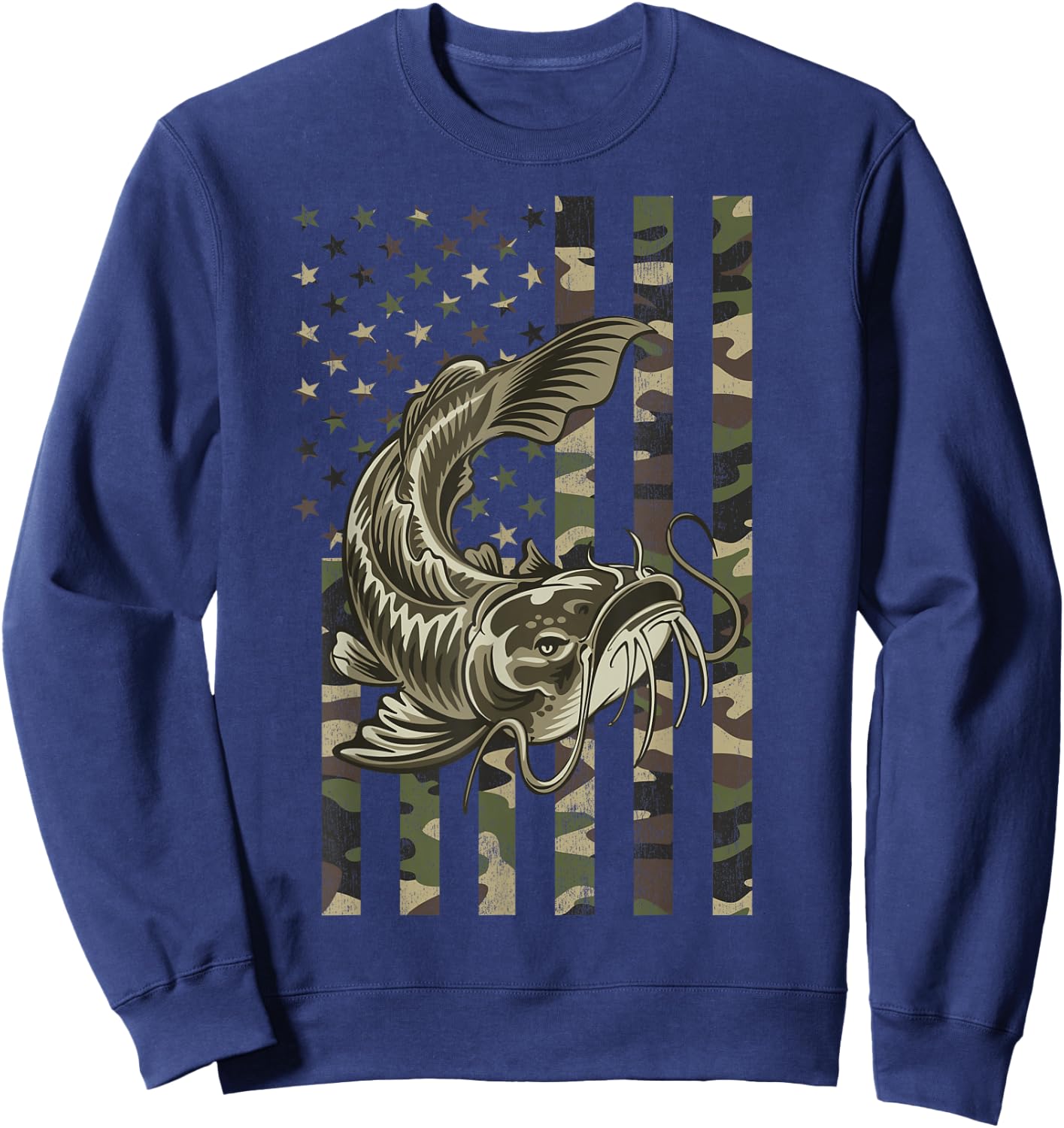 Catfishing, Camo American Flag with Catfish Sweatshirt - Sweatshirt | Navy