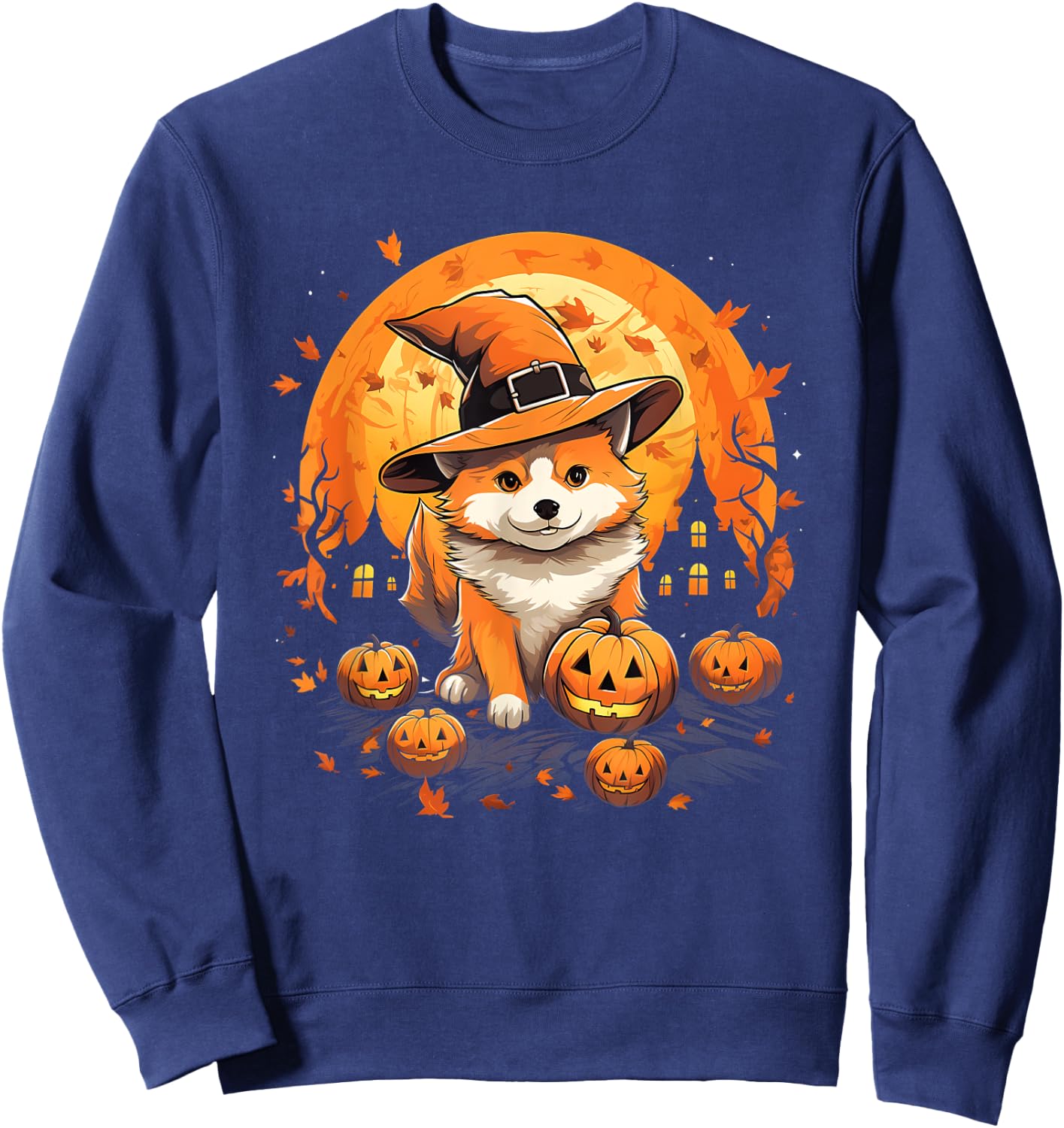 Spooky Jindo Dog Witch Halloween Sweatshirt - Sweatshirt | Navy