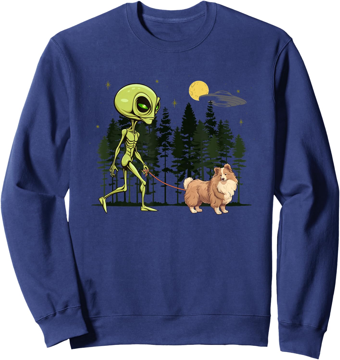 Funny Shetland Sheepdog Sheltie Alien Walking UFO Pet Dog Women Kids Sweatshirt - Sweatshirt | Navy