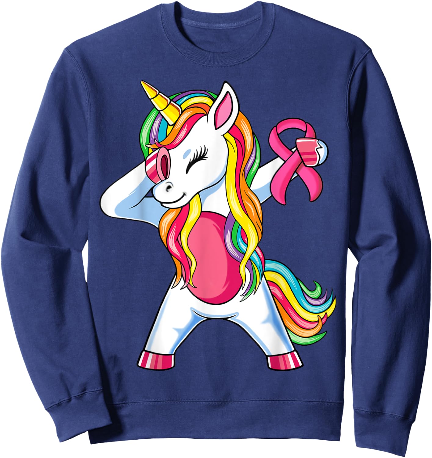 Pink Ribbon Unicorn Breast Cancer Awareness for Girls Kids Sweatshirt - Sweatshirt | Navy