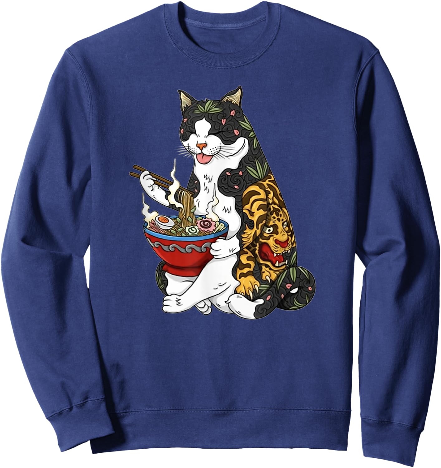 Cat eating noodle 90s retro Sweatshirt - Sweatshirt | Navy