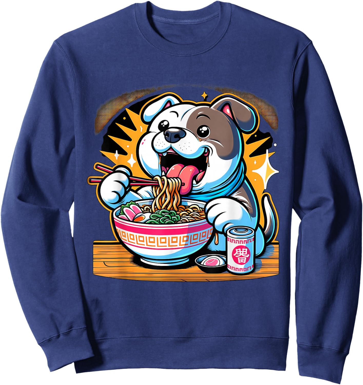 Kawaii Anime Pit Bull Dog Ramen Sweatshirt - Sweatshirt | Navy