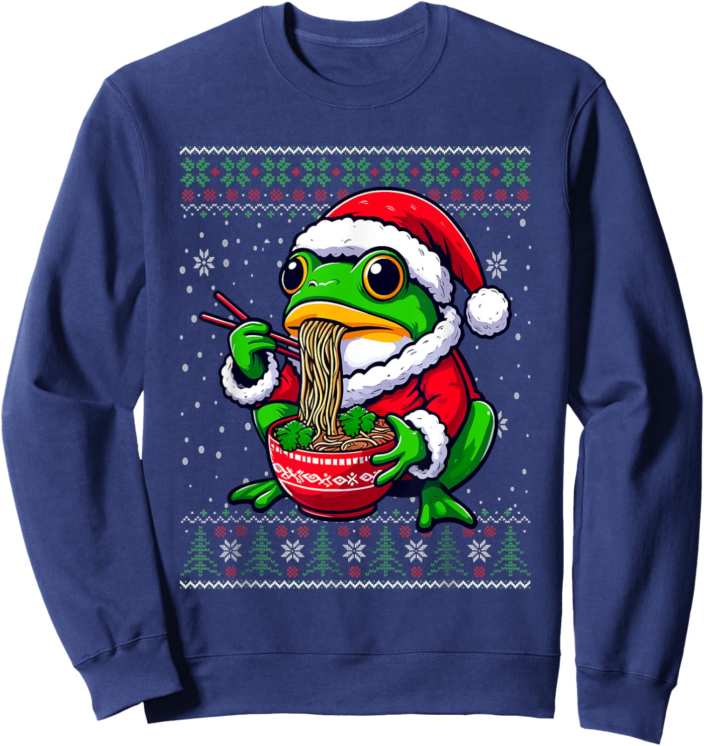 Christmas Frog Eating Ramen Ugly Christmas Sweater Sweatshirt - Sweatshirt | Navy