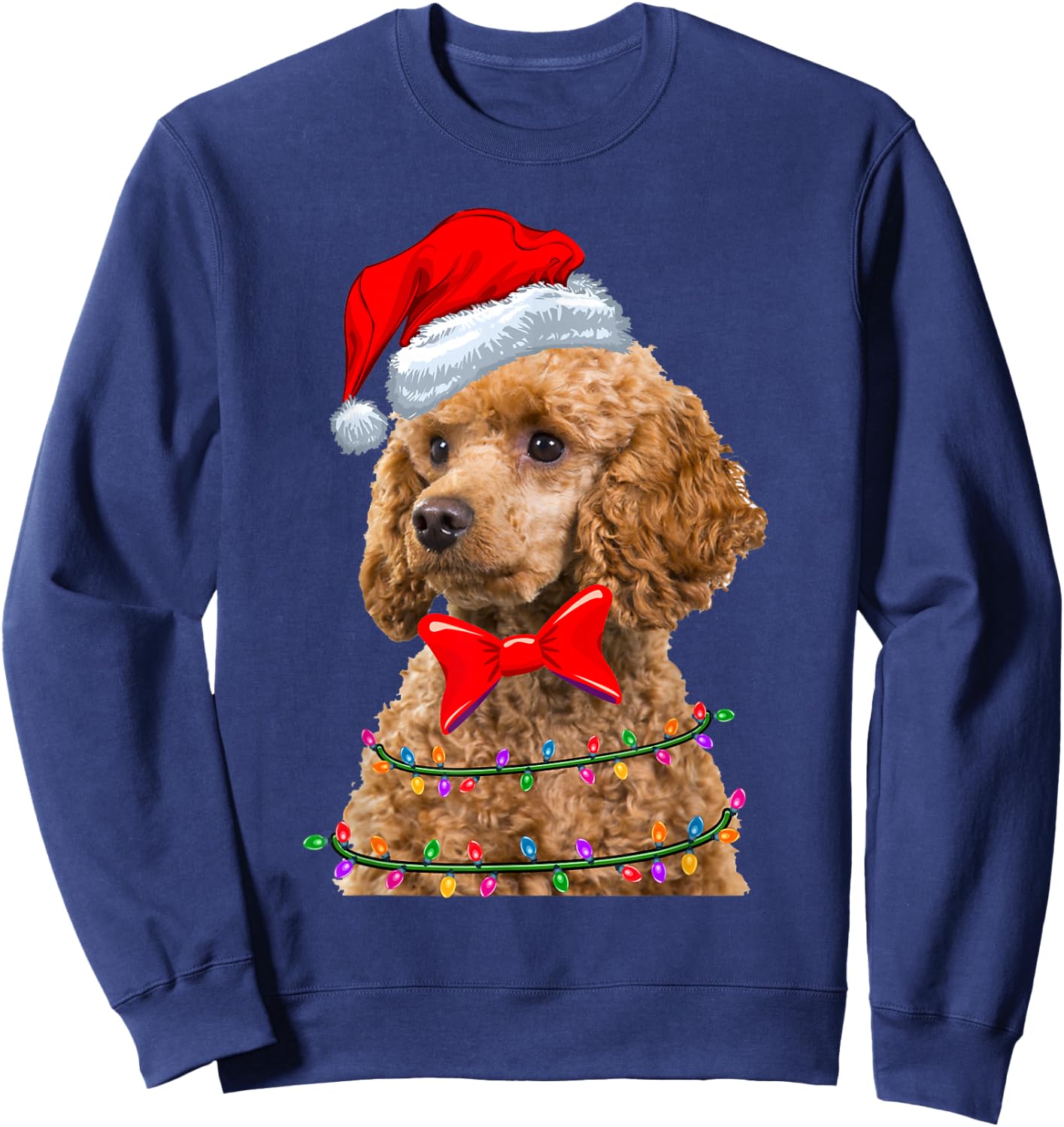 Christmas Lights Poodle Wearing Xmas Hat - Cute Dog Lover Sweatshirt - Sweatshirt | Navy