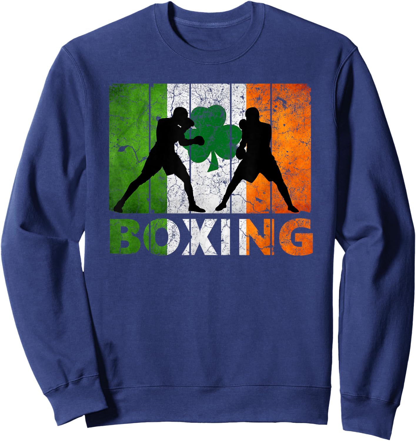 Vintage Irish boxing Ireland Flag Shamrock St Patrick's Day Sweatshirt - Sweatshirt | Navy