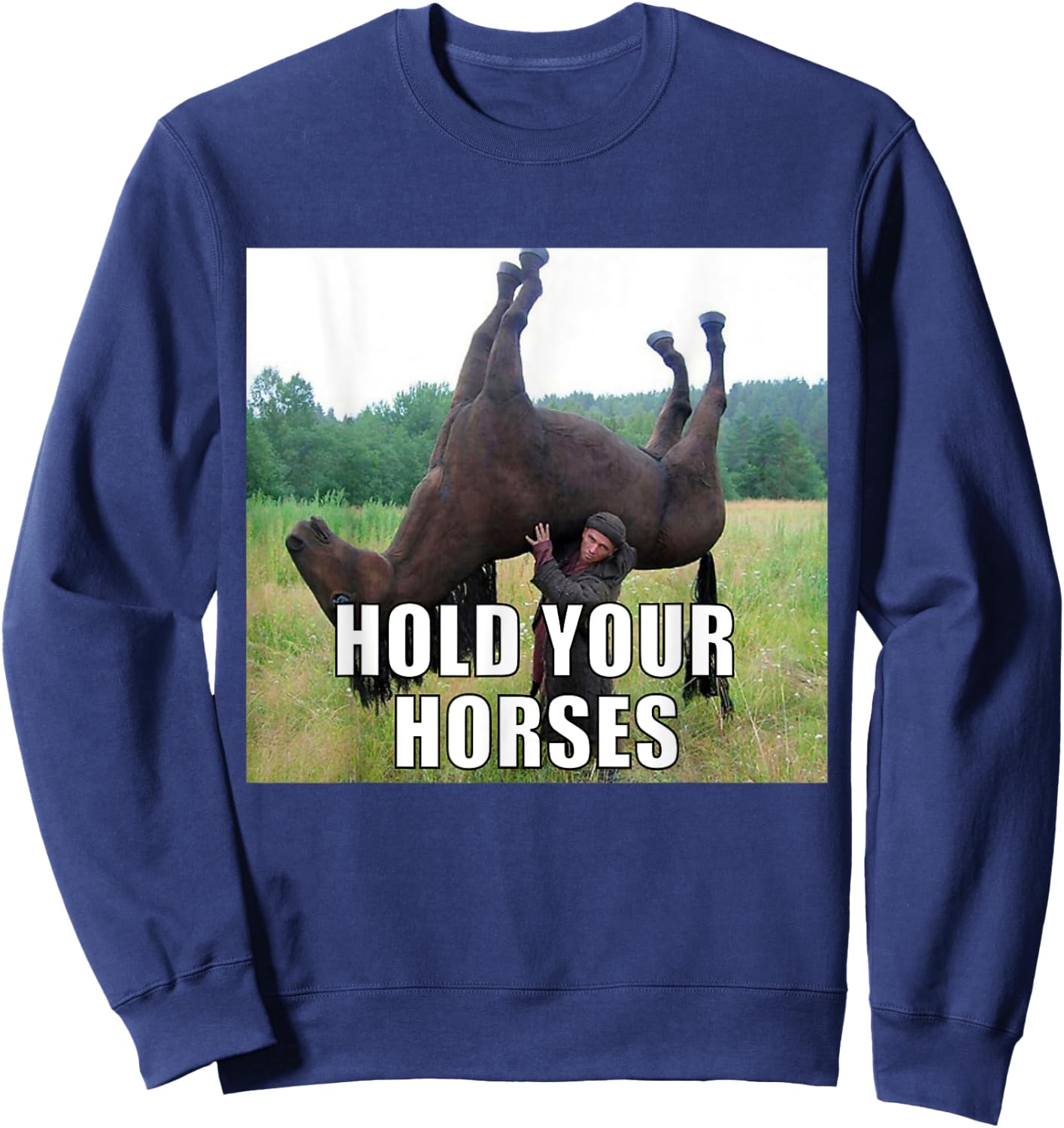 Hold Your Horses Funny Meme Sweatshirt - Sweatshirt | Navy