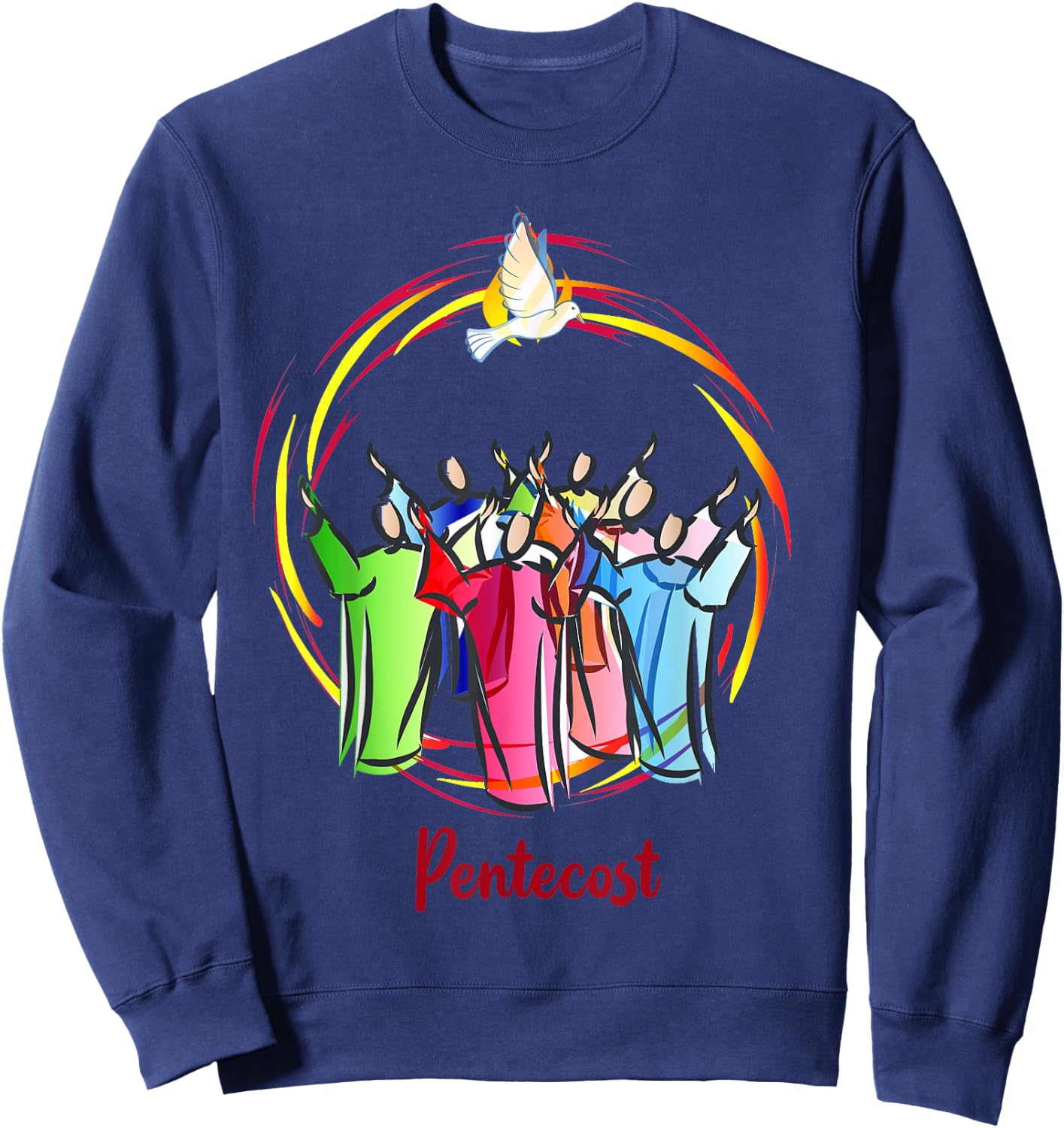 Pentecost Doves Tongues Fire Flame Holy Spirit Catholic Sweatshirt - Sweatshirt | Navy