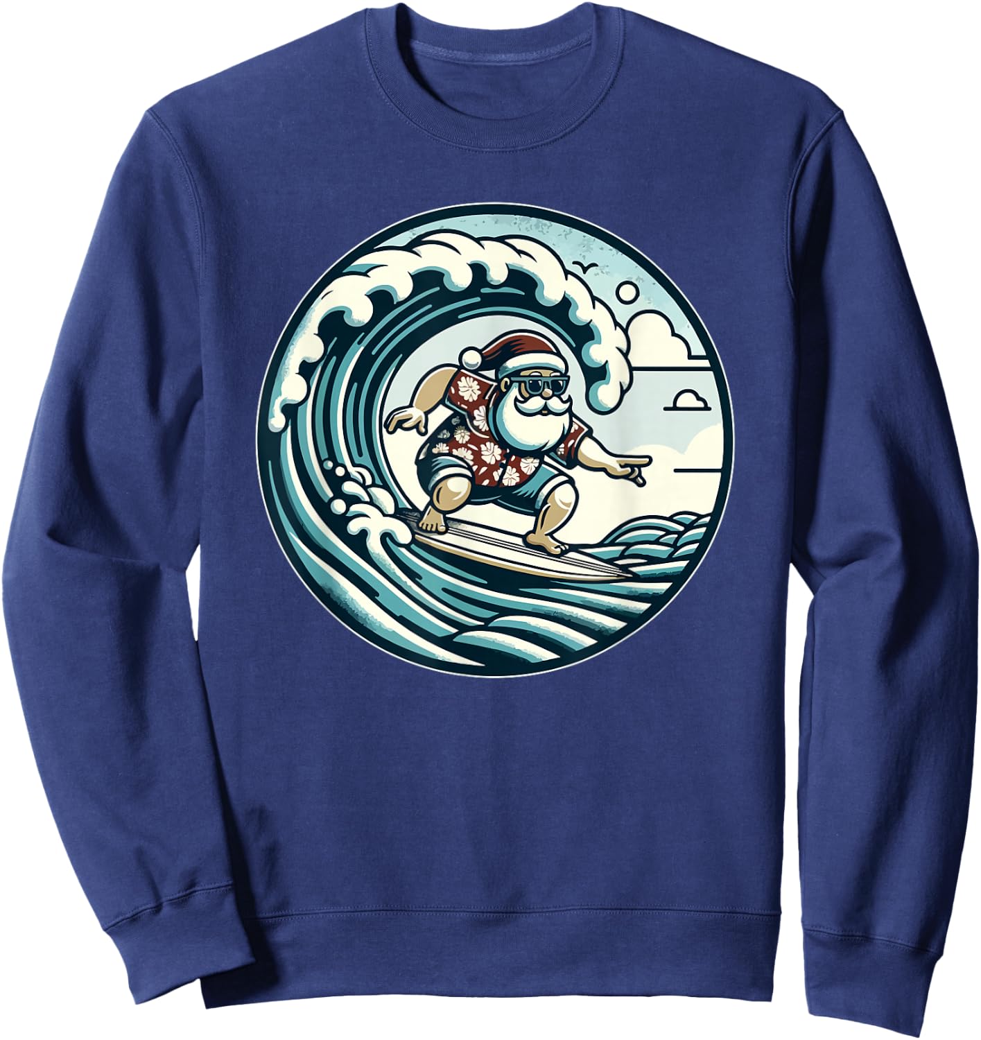 Santa Claus Hawaiian Surfing Christmas Aloha Tropical Xmas Sweatshirt - Sweatshirt | Navy