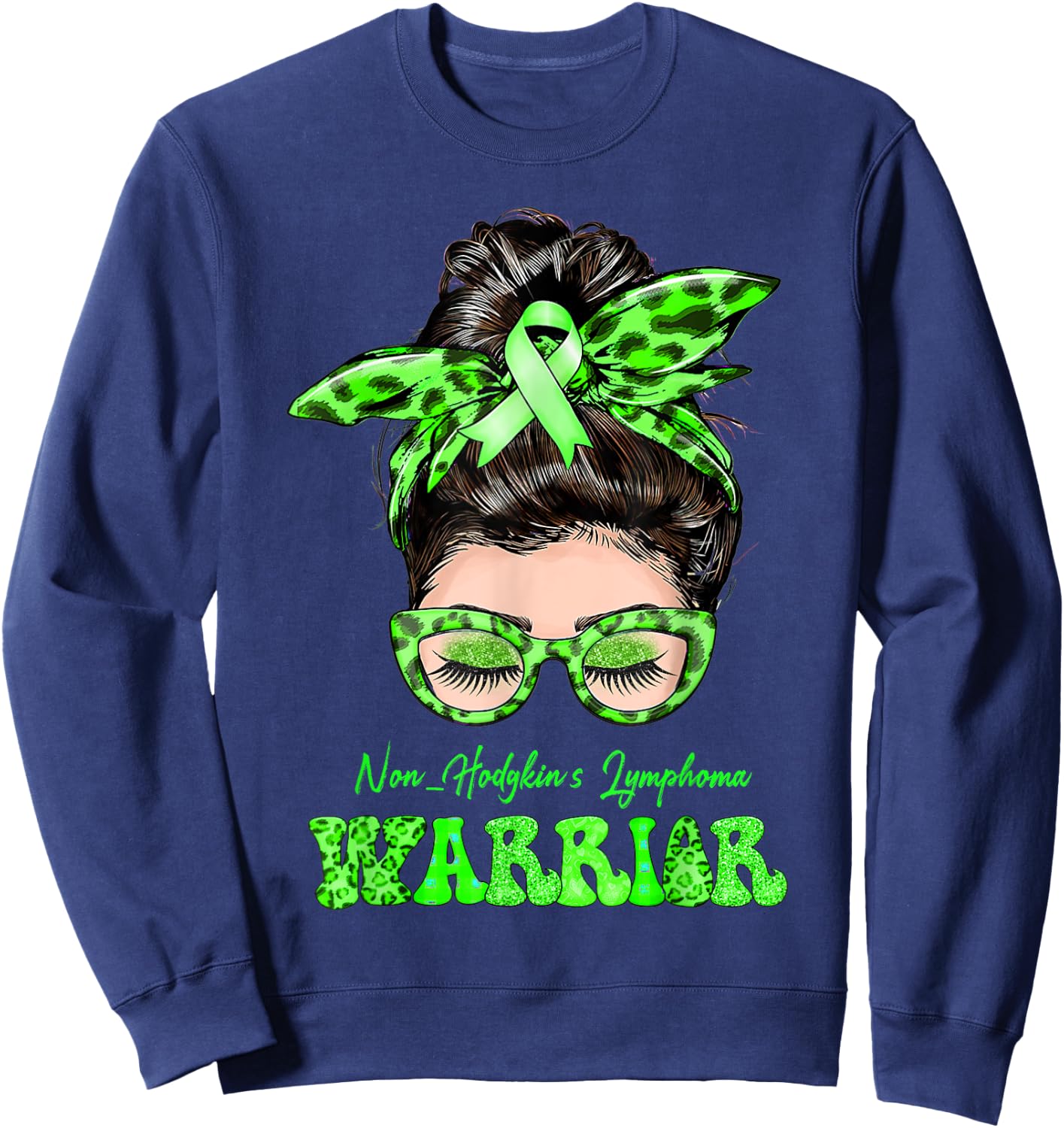 Non-Hodgkin's Lymphoma Warrior Messy Bun Sweatshirt - Sweatshirt | Navy