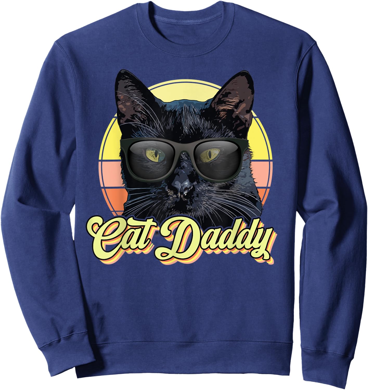 Cat Daddy Black Cat Vintage Eighties Style Cat Retro Sweatshirt - Sweatshirt | Navy