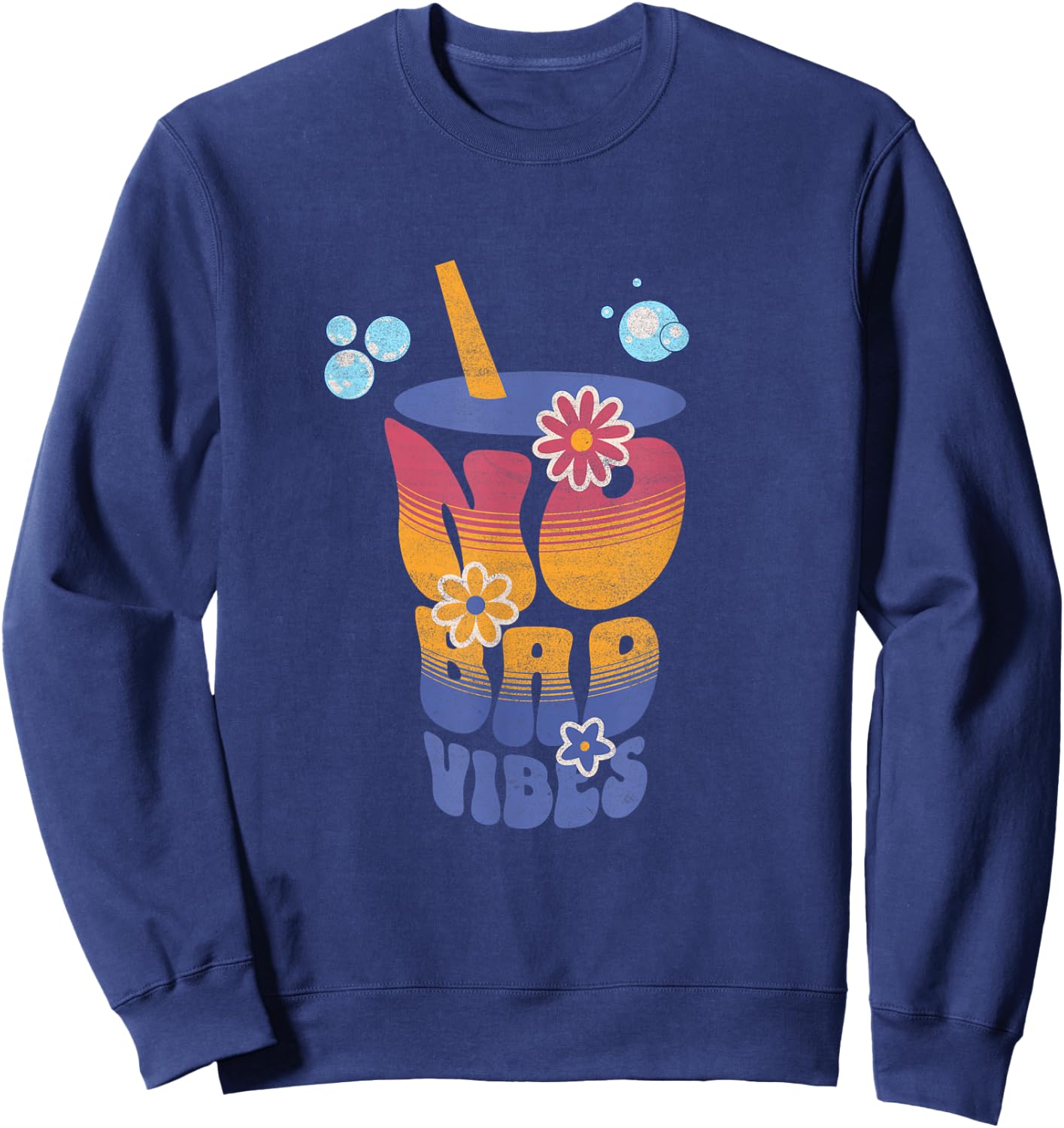 No Bad Vibes Summer Retro Sunset Think Positive Wellbeing Women Sweatshirt - Sweatshirt | Navy