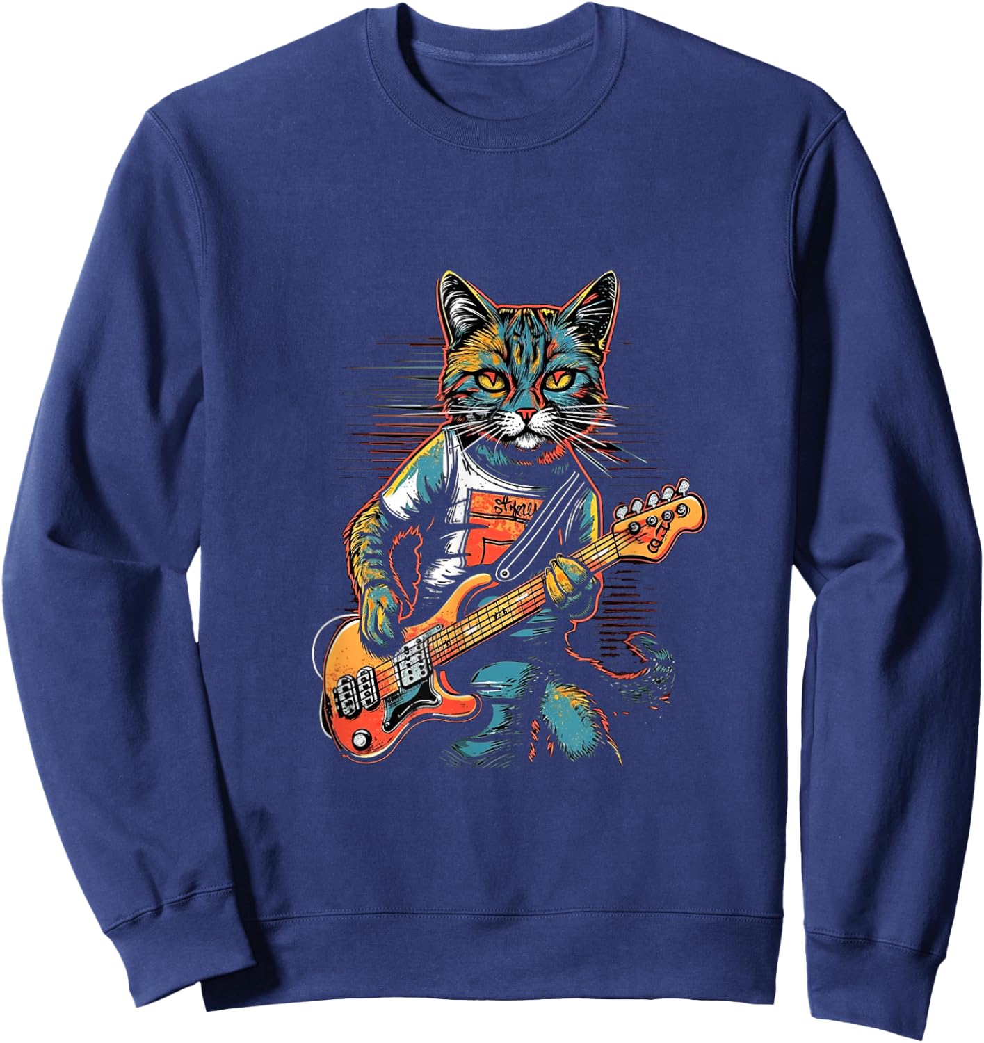 Cat Playing Bass Guitar Bassist Bass Guitarist Cats Lover Women Sweatshirt - Sweatshirt | Navy