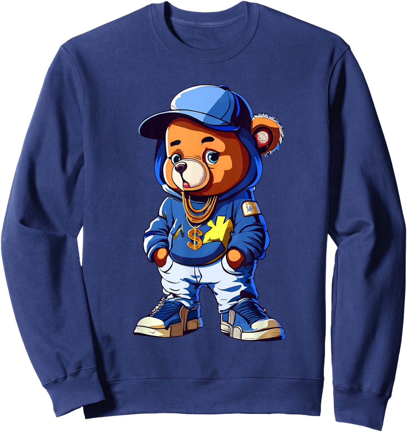 Cute Hip Hop Teddy Bear 90 hip hop clothing graffiti Sweatshirt - Sweatshirt | Navy