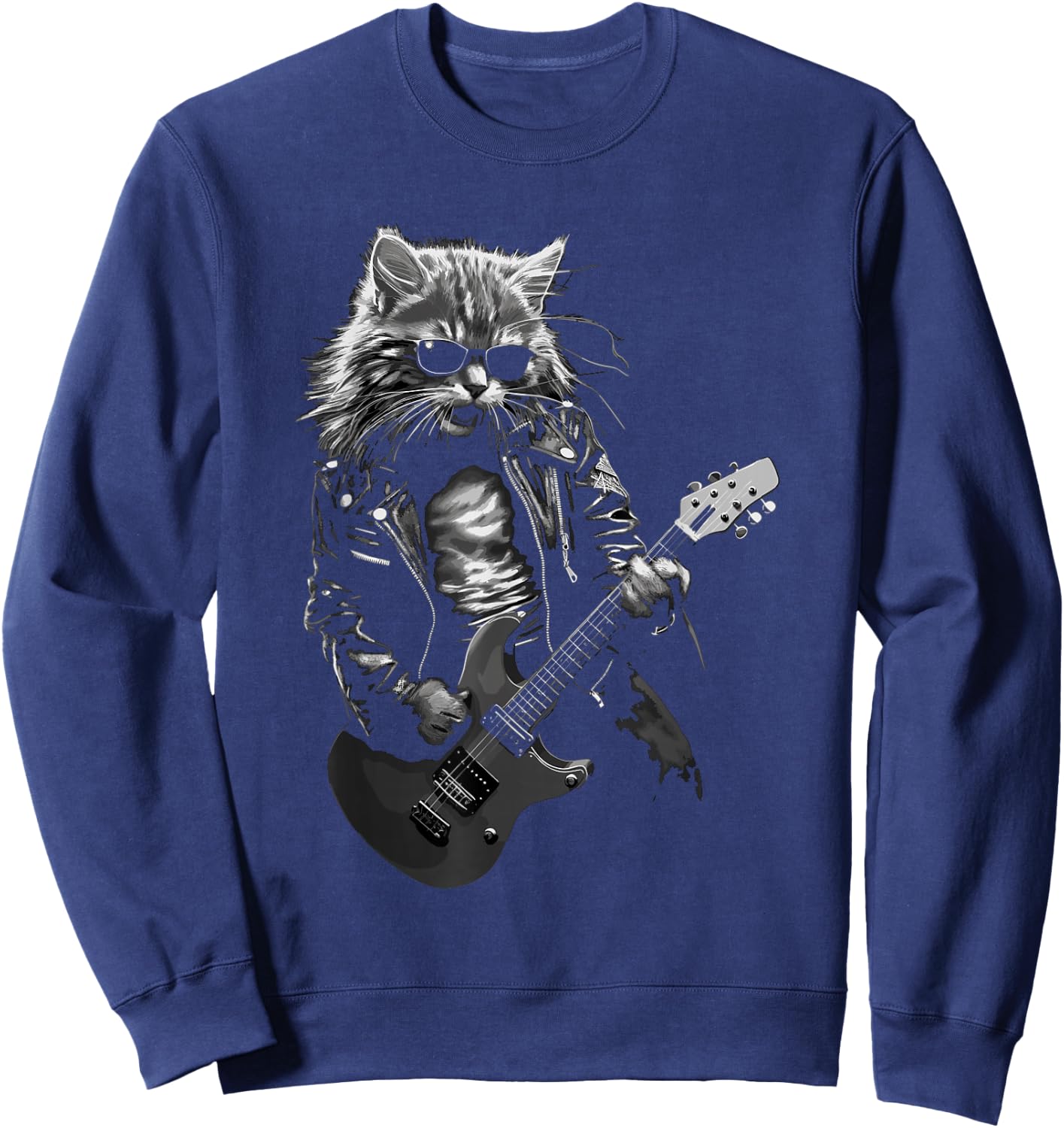 Rock & Roll Music Concert Festival Cat Rock Guitar Sweatshirt - Sweatshirt | Navy