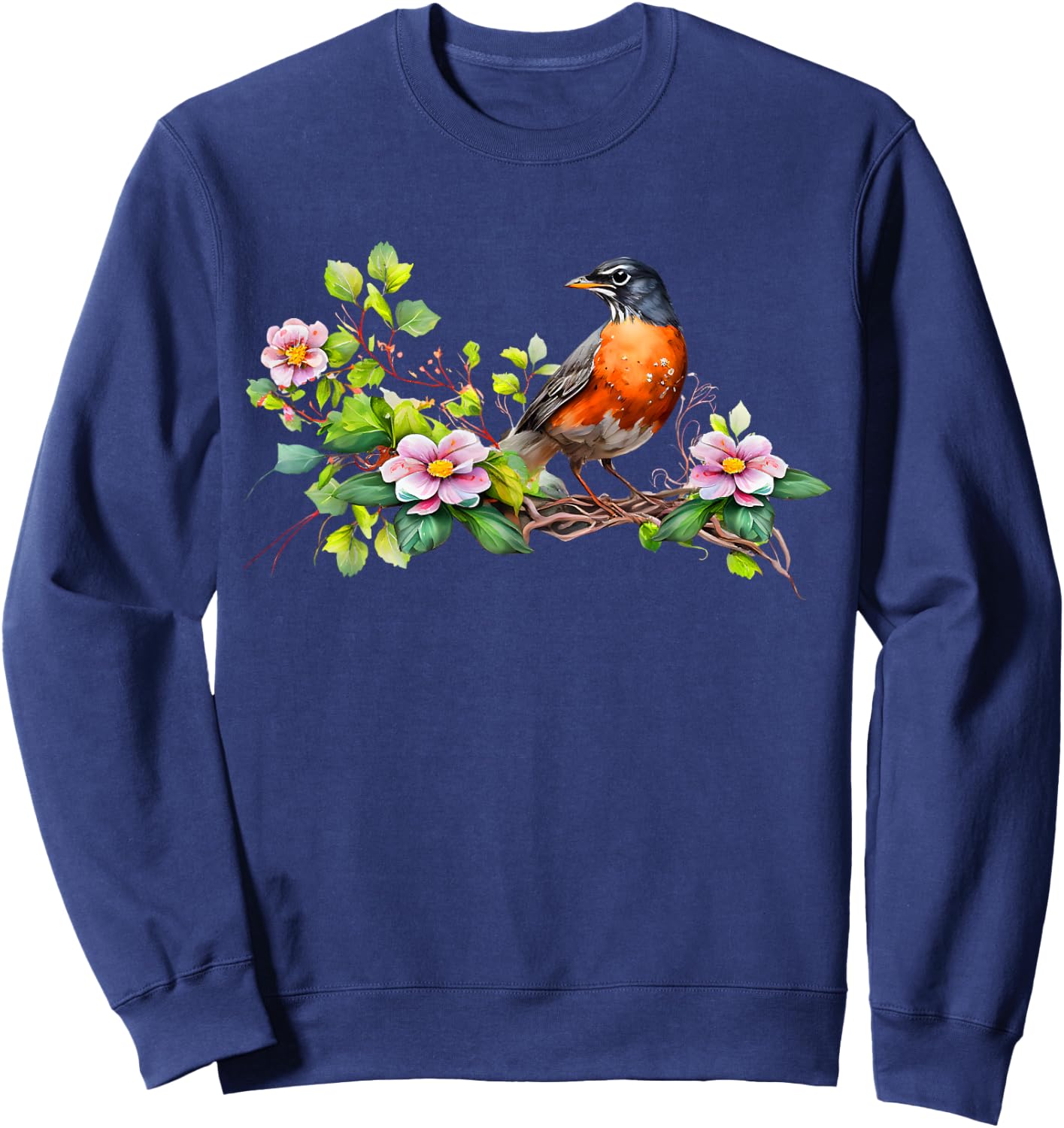 American Robin Backyard Birds Dogwood Flowers For Birders Sweatshirt - Sweatshirt | Navy