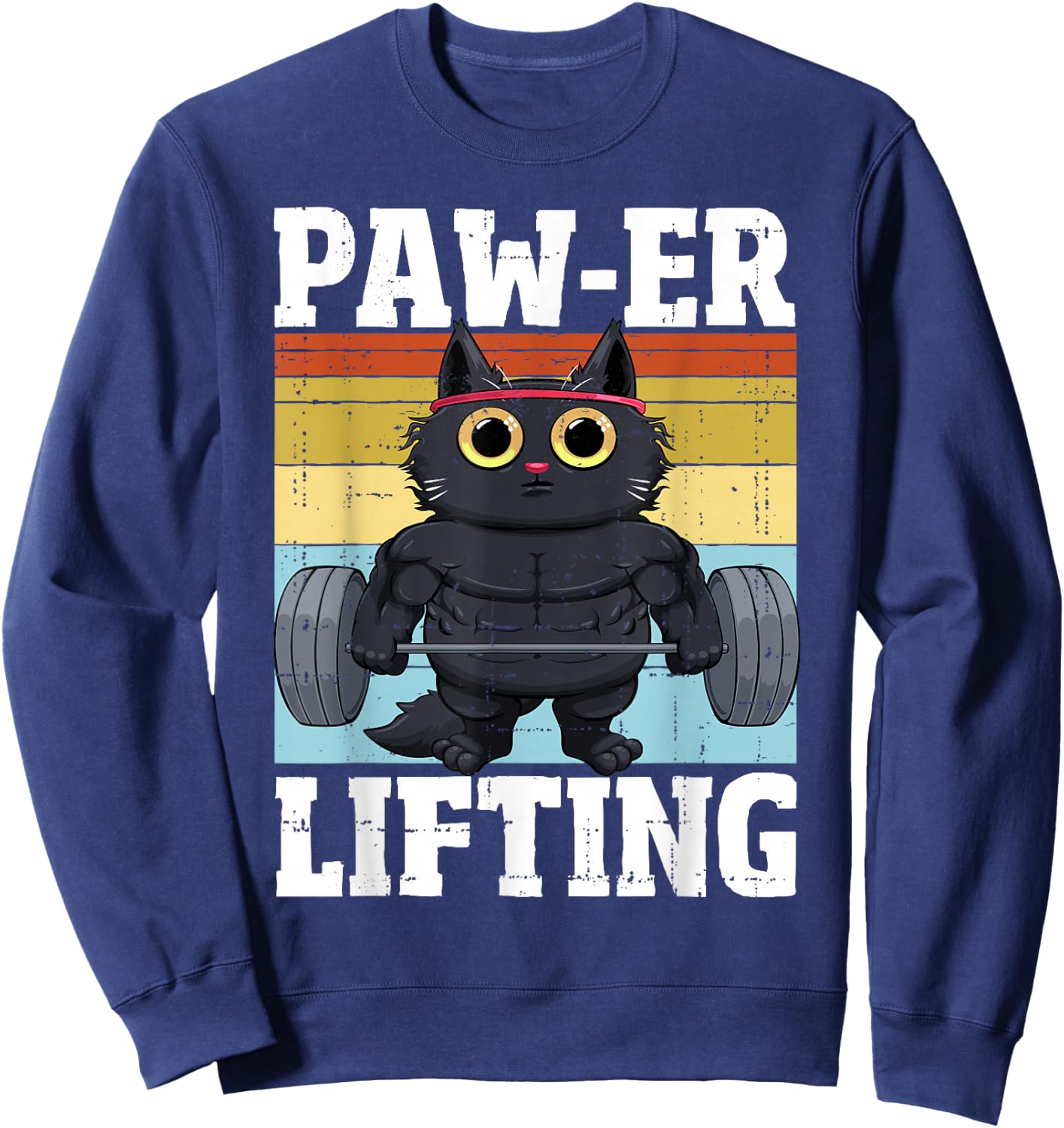 Power Lifting Paw Cat Gym Funny Workout Cat Sweatshirt - Sweatshirt | Navy