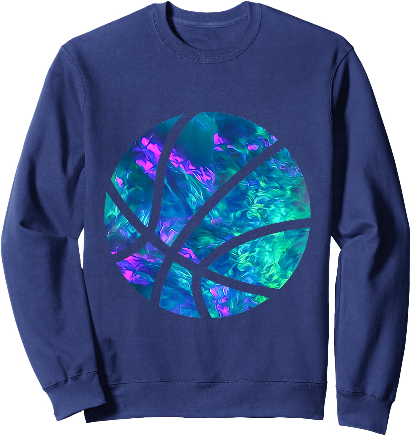 Cyan Blue Violet teal Basketball For Sports Lover Player Sweatshirt - Sweatshirt | Navy