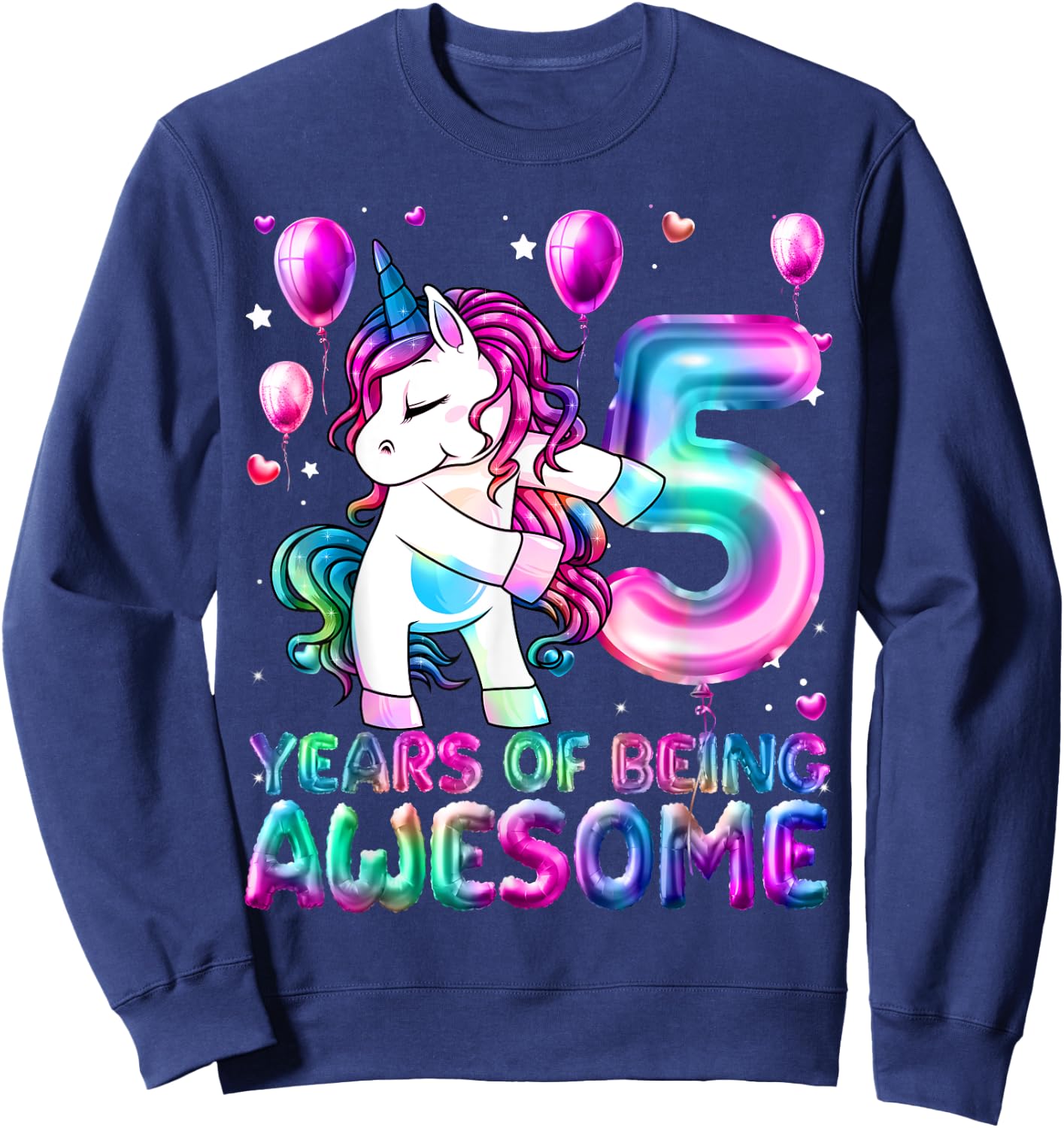 5 Years Of Being Awesome 5th Birthday Girl Unicorn Party Sweatshirt - Sweatshirt | Navy