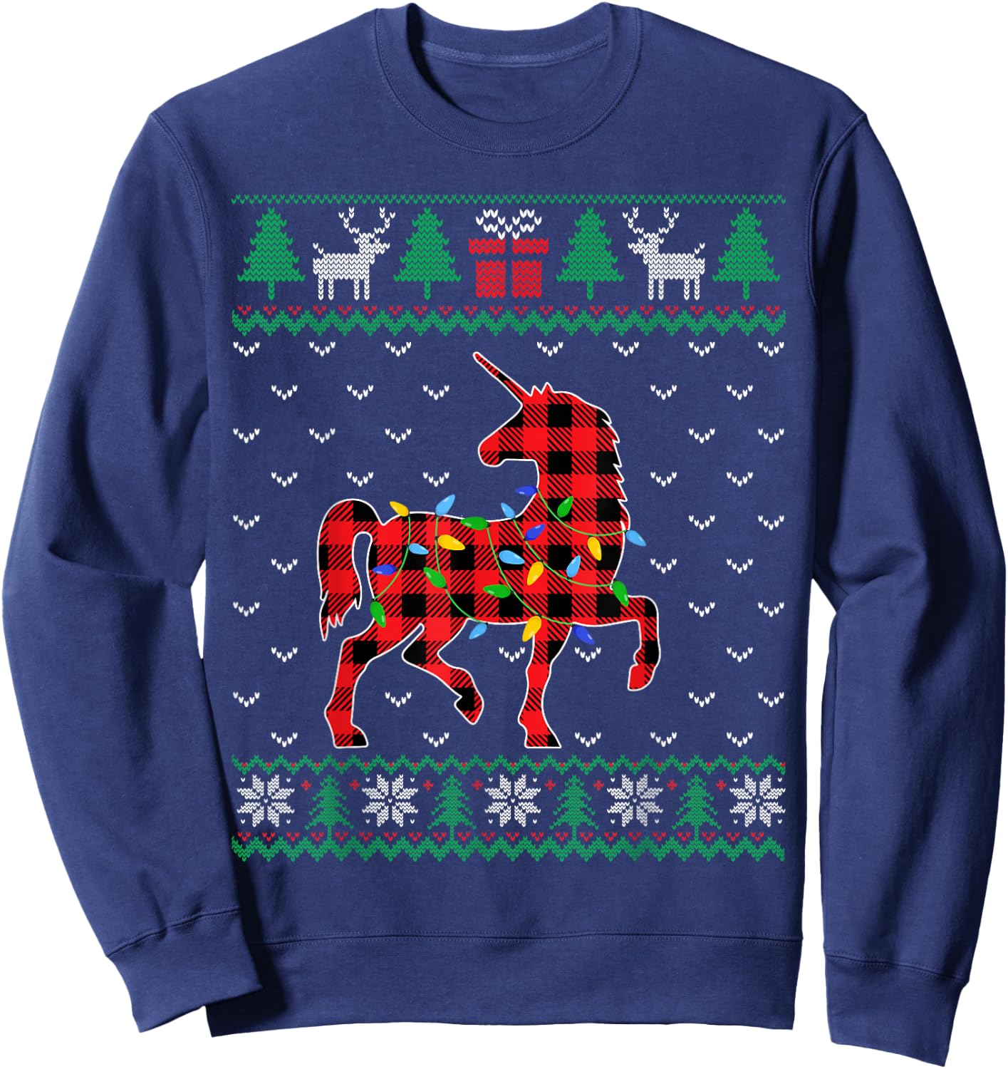 Unicorn Christmas Tree Lights Decoration Xmas Sweater Ugly Sweatshirt - Sweatshirt | Navy