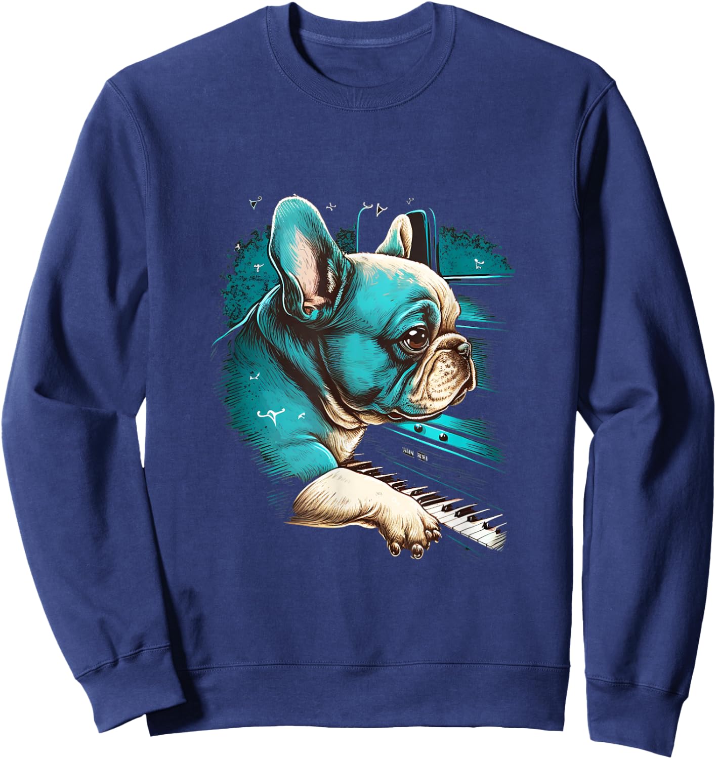 French Bulldog playing Piano | Funny Music Dog Classical Women Sweatshirt - Sweatshirt | Navy