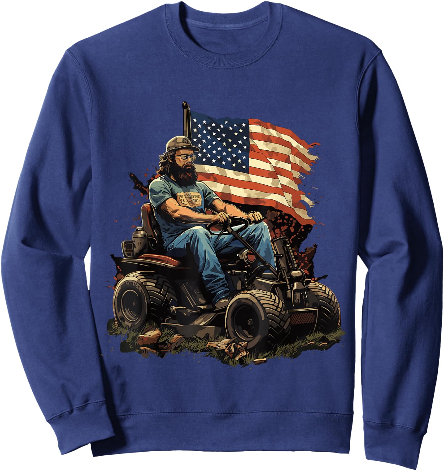 Funny racing lawnmower US Flag & lawn mower racing Sweatshirt - Sweatshirt | Navy