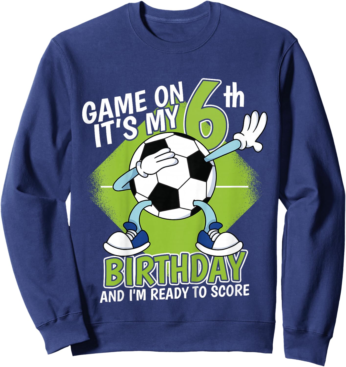 Kids 6 Year Old Soccer Player Boy Birthday 6th Bday Soccer Theme Sweatshirt - Sweatshirt | Navy