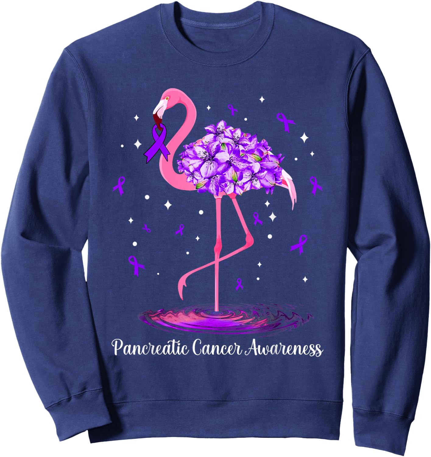 Flamingo Purple Ribbon For Pancreatic Cancer Awareness Sweatshirt - Sweatshirt | Navy