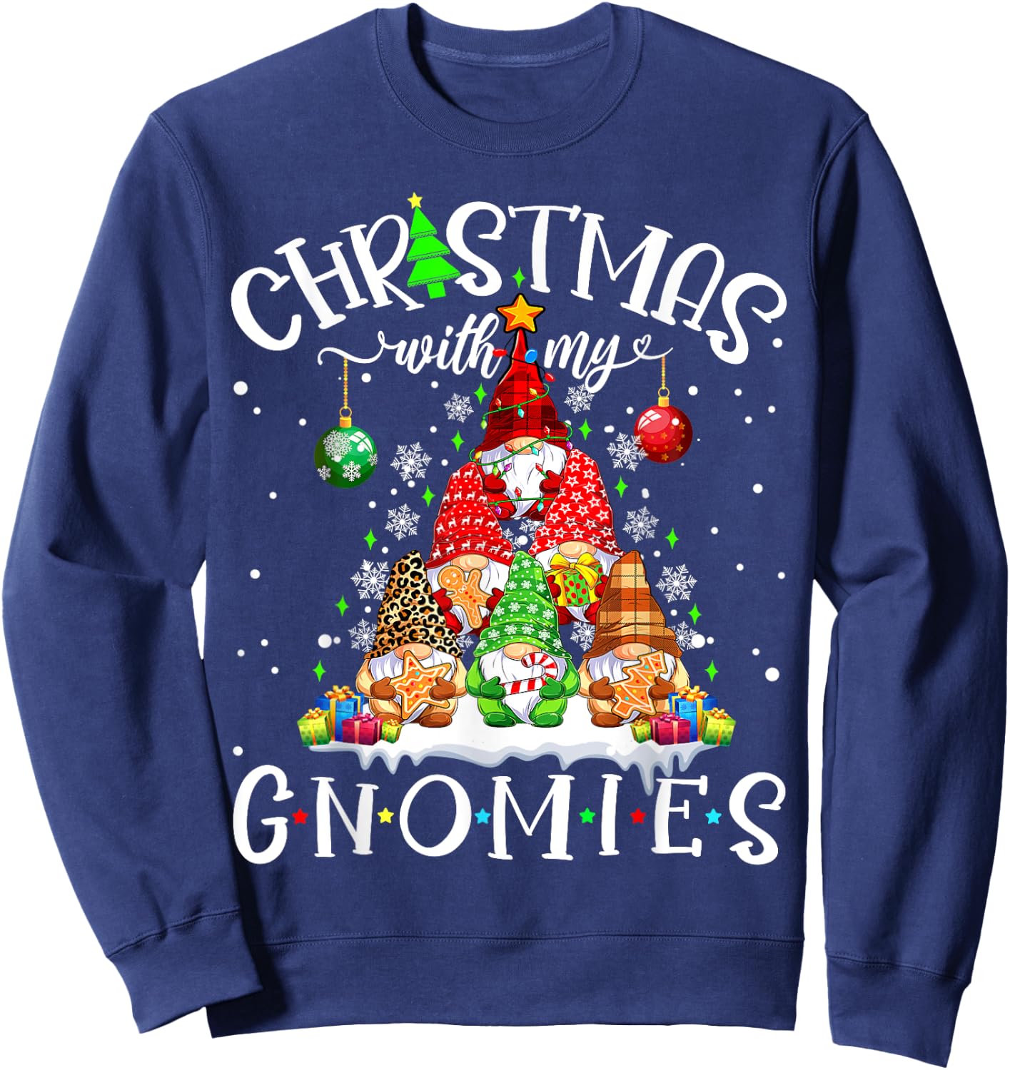 Christmas With My Gnomies Xmas Pajama Pine Tree Gnome Garden Sweatshirt - Sweatshirt | Navy