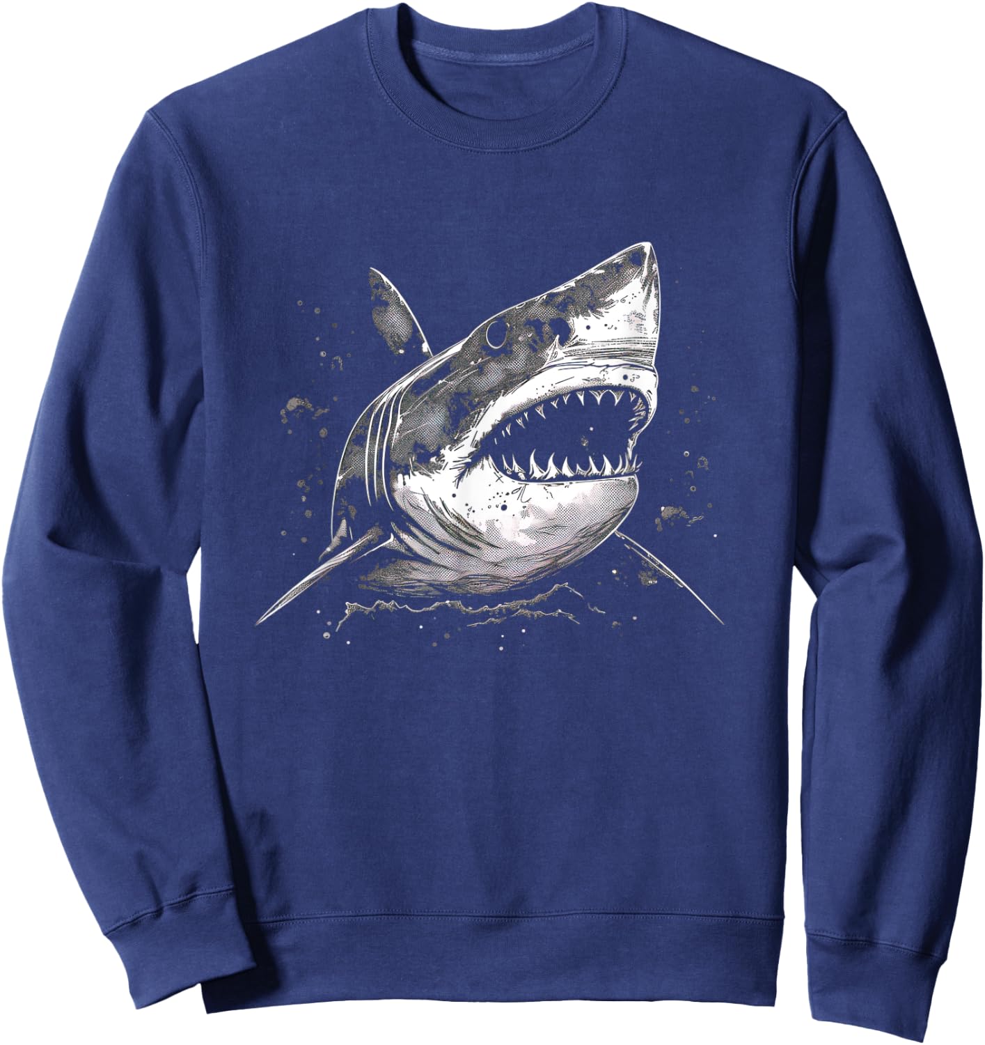 Scary Great White Simple Generic Shark with Big Teeth Sweatshirt - Sweatshirt | Navy