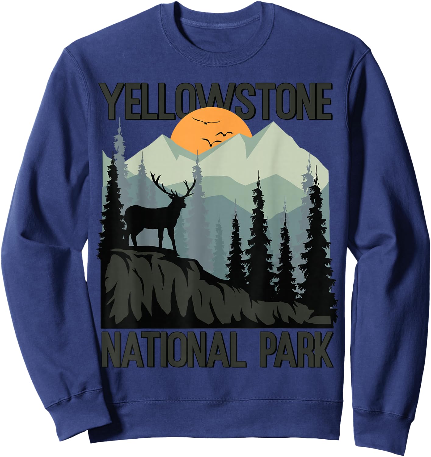 Yellowstone National Park Mountains Wilderness Sunset Hiking Sweatshirt - Sweatshirt | Navy