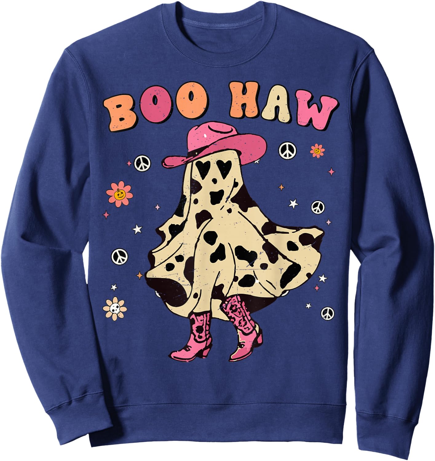 Girl Boo-Haw Cute Ghost Cowgirl Halloween Costume Toddler Sweatshirt - Sweatshirt | Navy