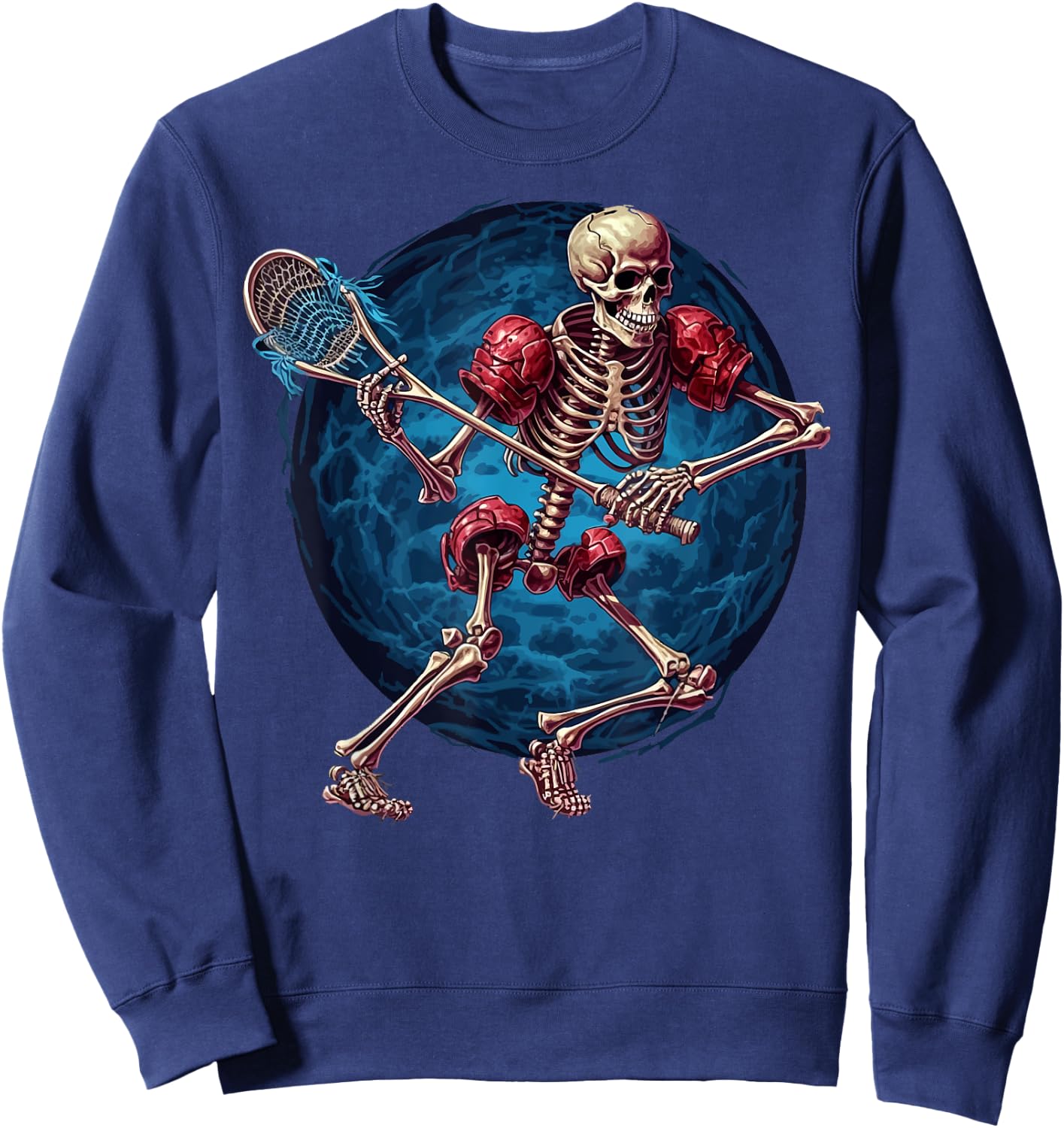 Lacrosse Sports Lover Halloween Lacrosse Player Skeleton Sweatshirt - Sweatshirt | Navy