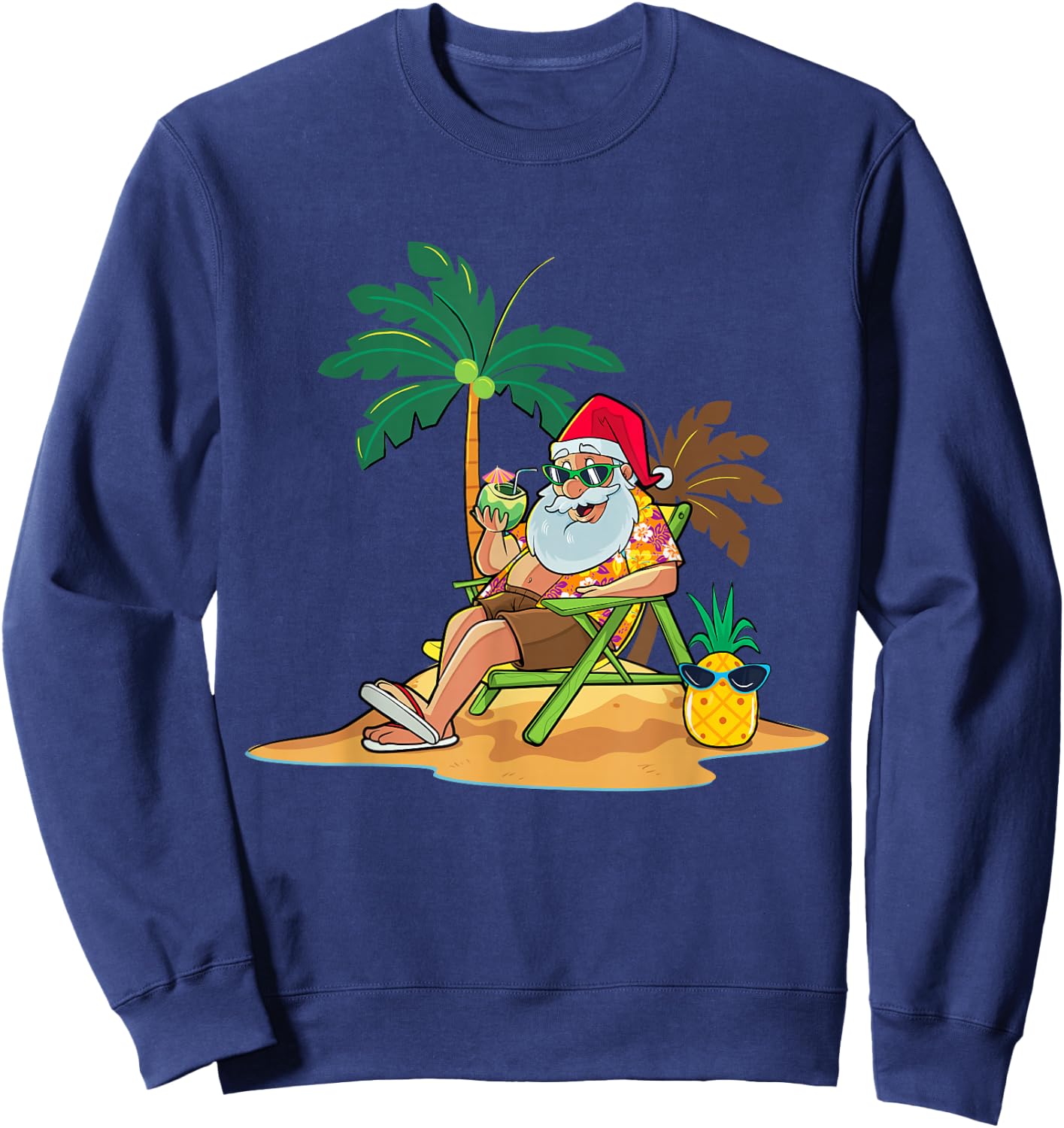 Hawaiian Christmas Santa Claus Party Aloha Holiday Beach Sweatshirt - Sweatshirt | Navy