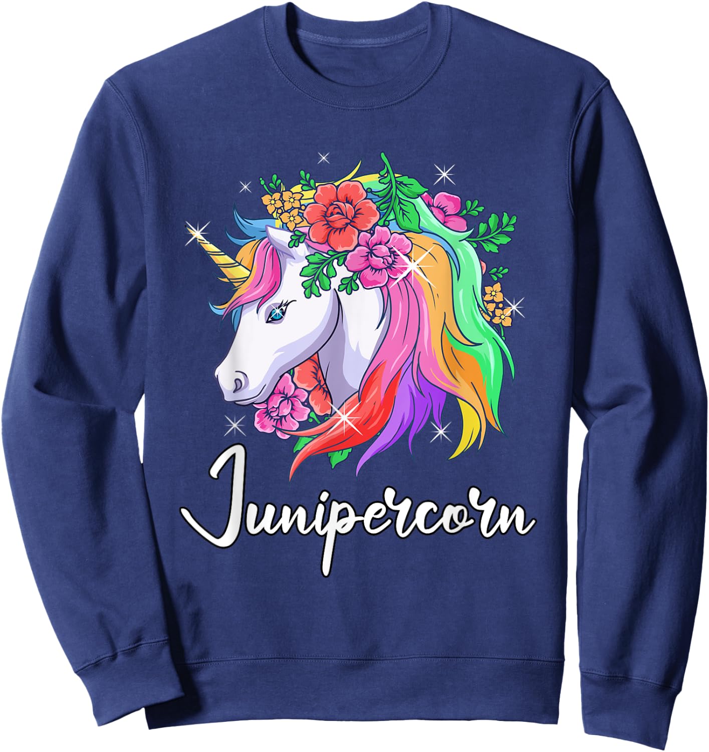 Cute Junipercorn Personalized Name Unicorn Juniper Sweatshirt - Sweatshirt | Navy
