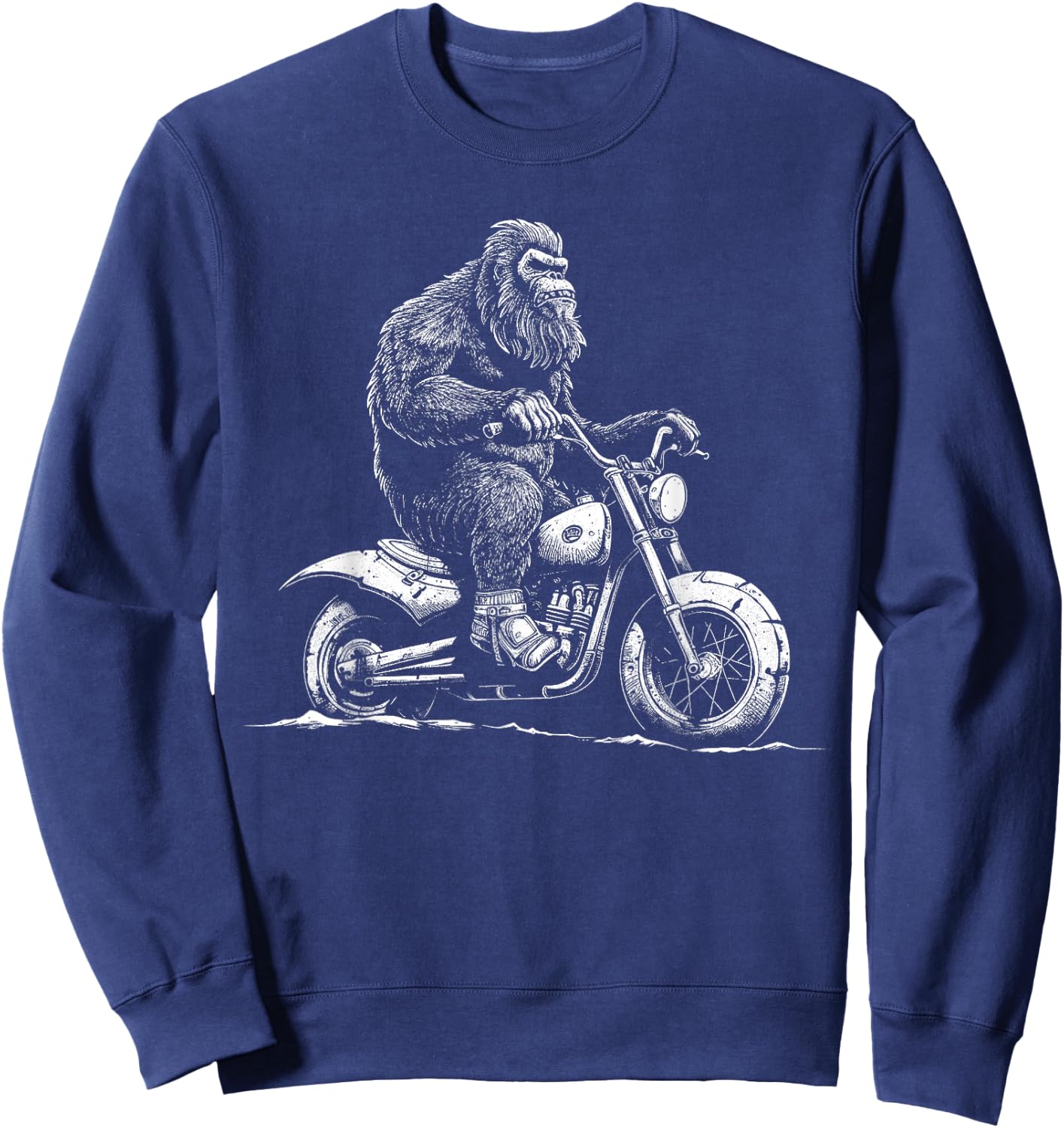 Bigfoot Riding A Motorcycle Bike Funny Sasquatch Men Women Sweatshirt - Sweatshirt | Navy
