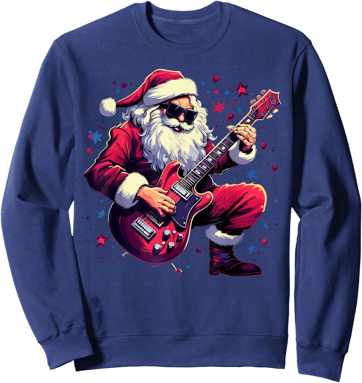 Rock & Roll Christmas Music Santa Claus Guitar Player Sweatshirt - Sweatshirt | Navy