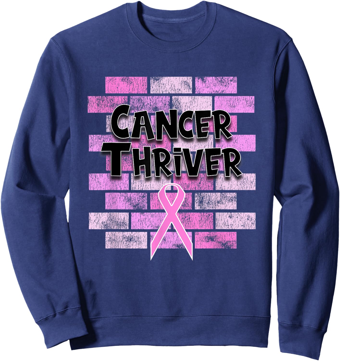 Breast Cancer Awareness Thriver Survivor Pink Ribbon Sweatshirt - Sweatshirt | Navy