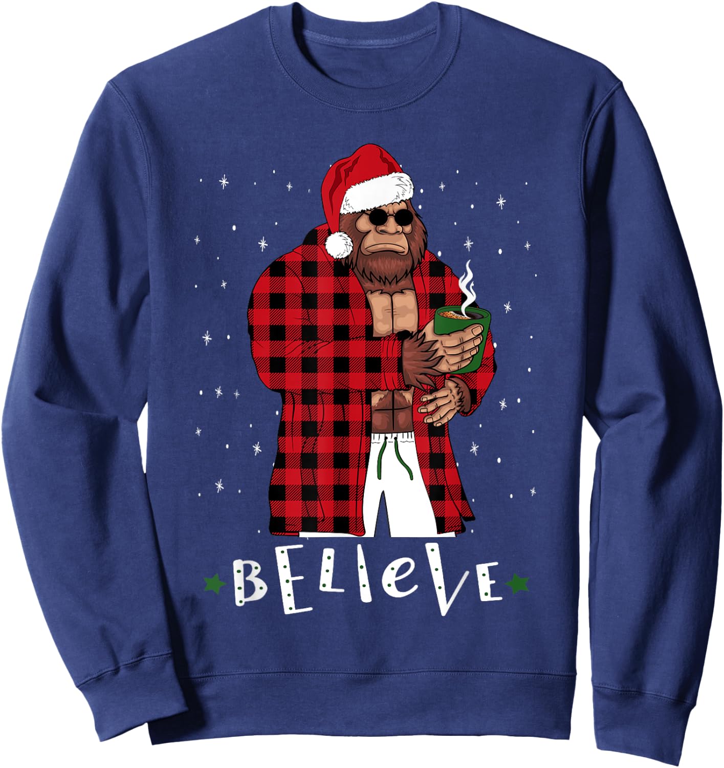 Bigfoot Christmas Buffalo Plaid Sasquatch Coffee Drinker Sweatshirt - Sweatshirt | Navy