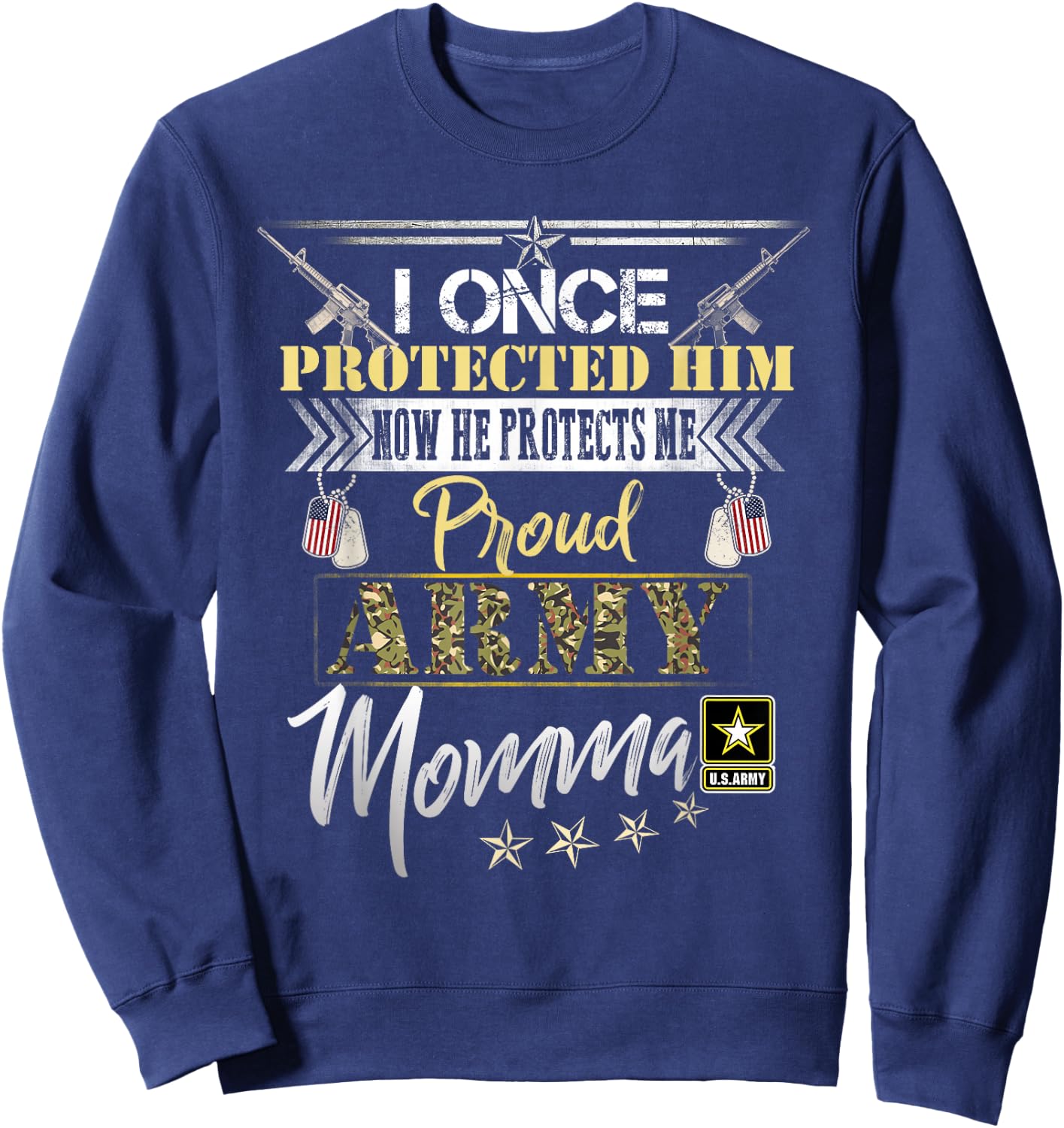 I Once Protected Him Now He Protects Me Proud Army Momma Sweatshirt - Sweatshirt | Navy