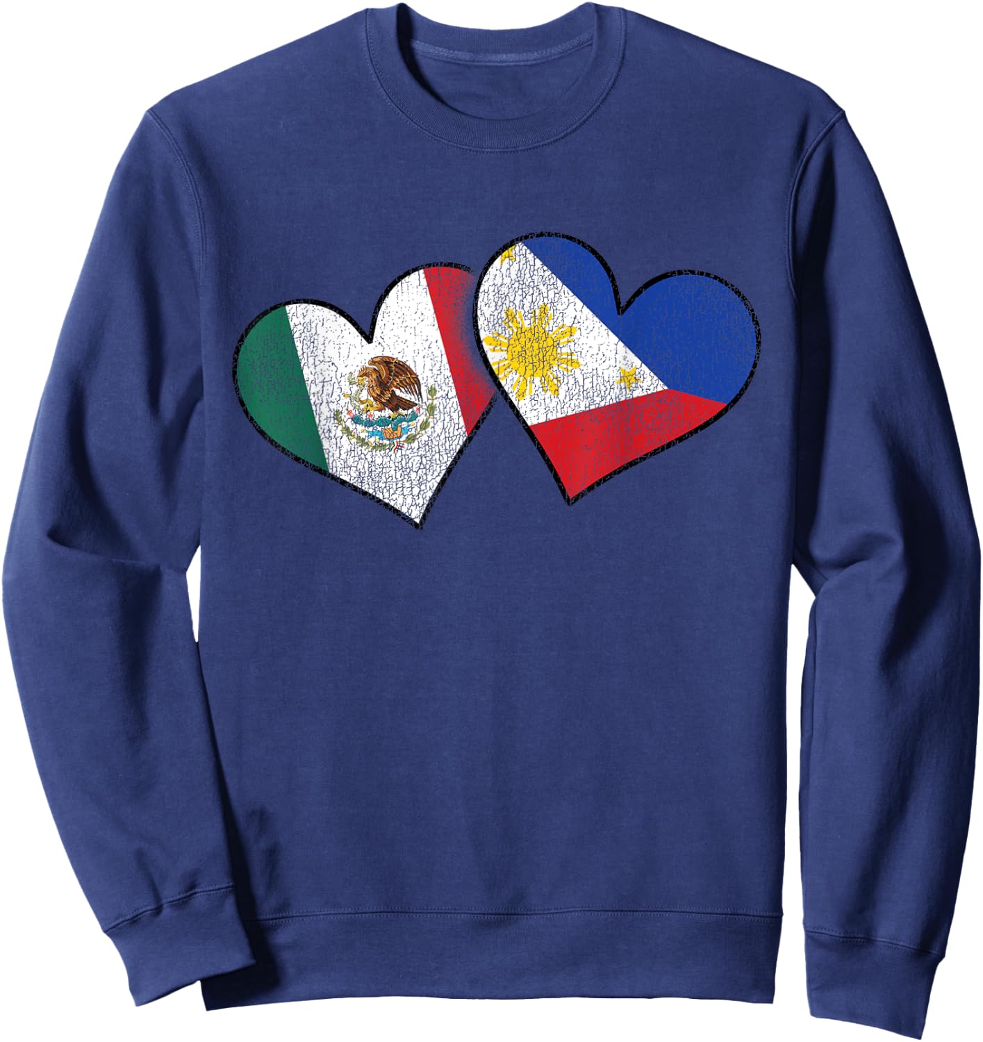 Mexican Filipino Love Mexico Philippines Flag Hearts Sweatshirt - Sweatshirt | Navy