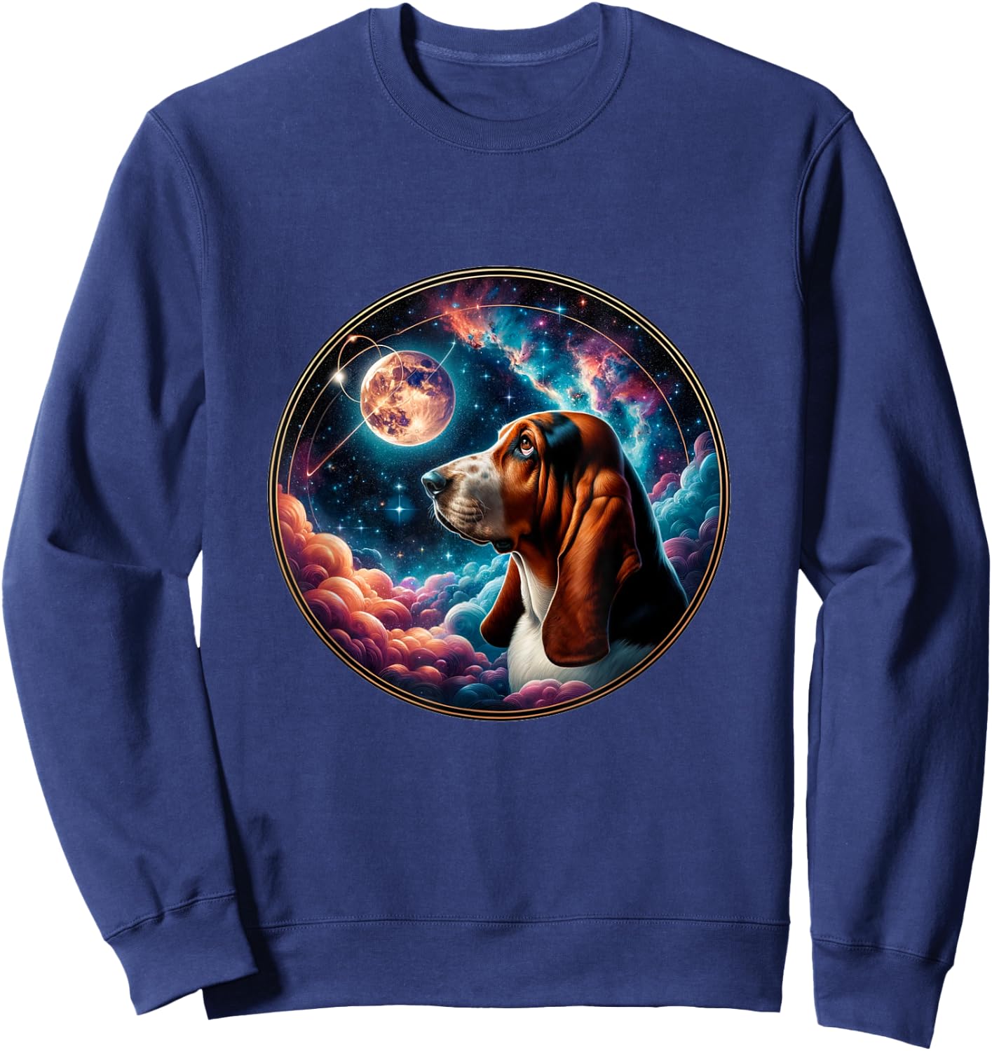 Basset Hound Dog In Nebula Space Stars And Moon Galaxy Sweatshirt - Sweatshirt | Navy